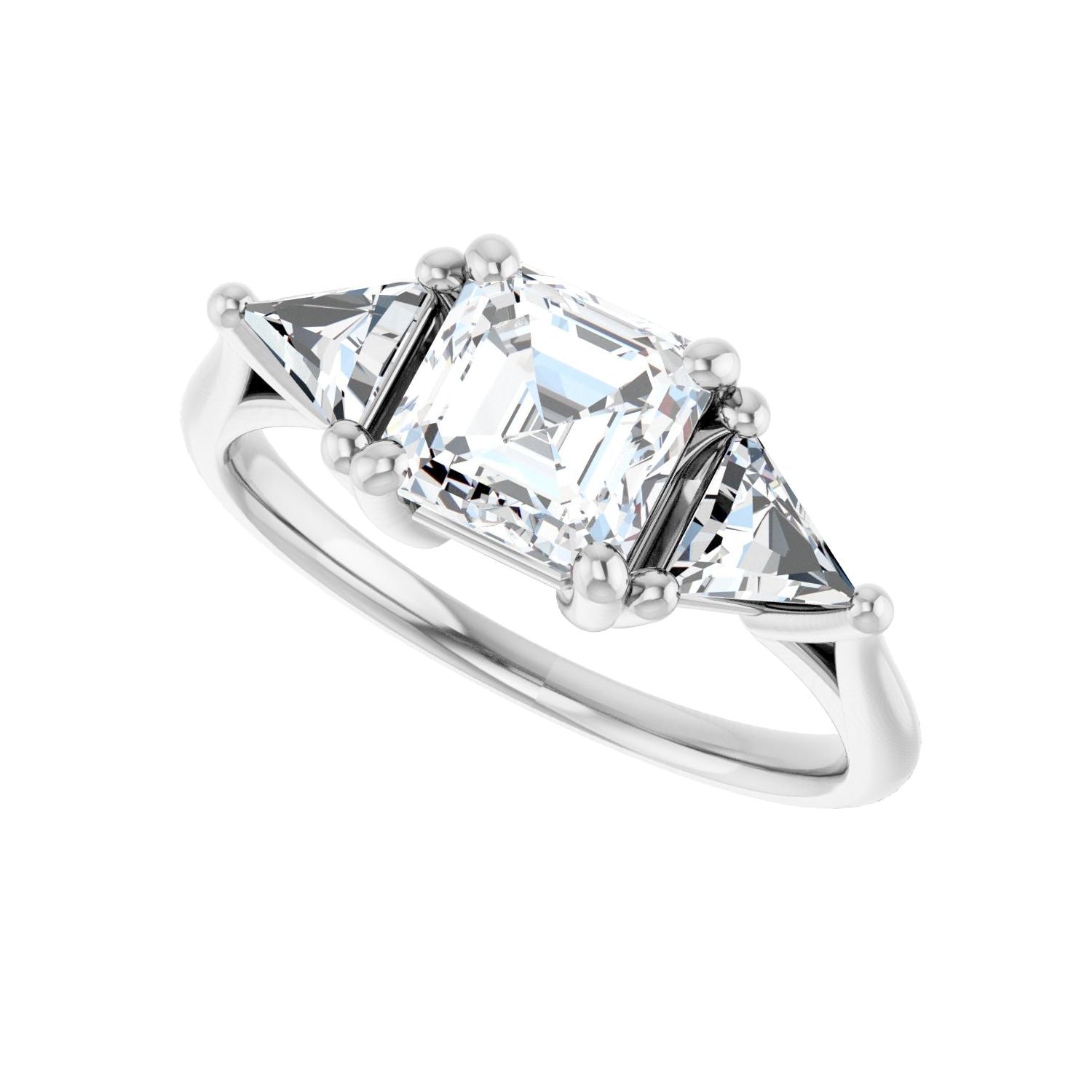 Asscher Three-Stone Engagement Ring | Metal Type=14K White Gold | Center Stone Size=1 CT | Image 5
