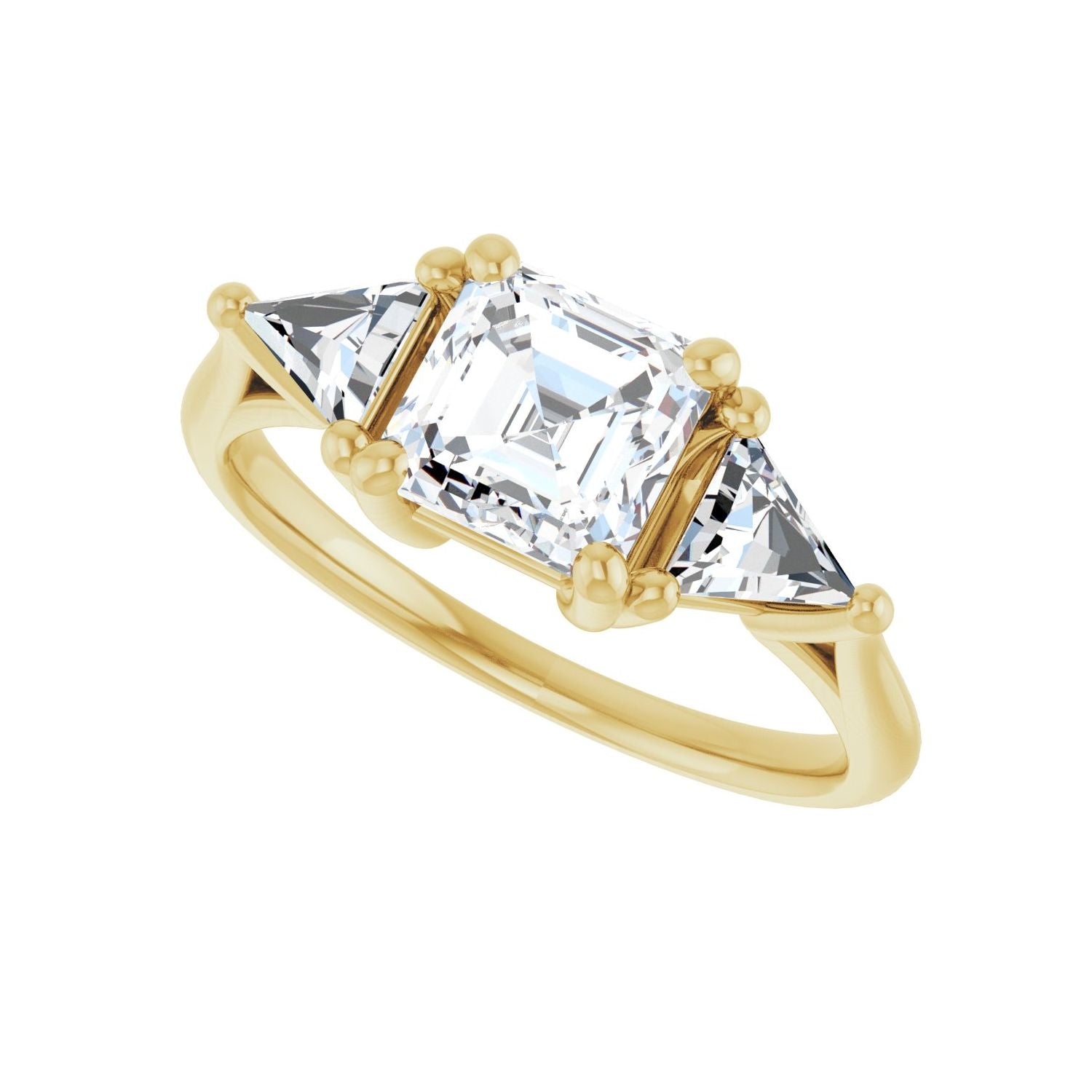 Asscher Three-Stone Engagement Ring | Metal Type=14K Yellow Gold | Center Stone Size=1 CT | Image 5