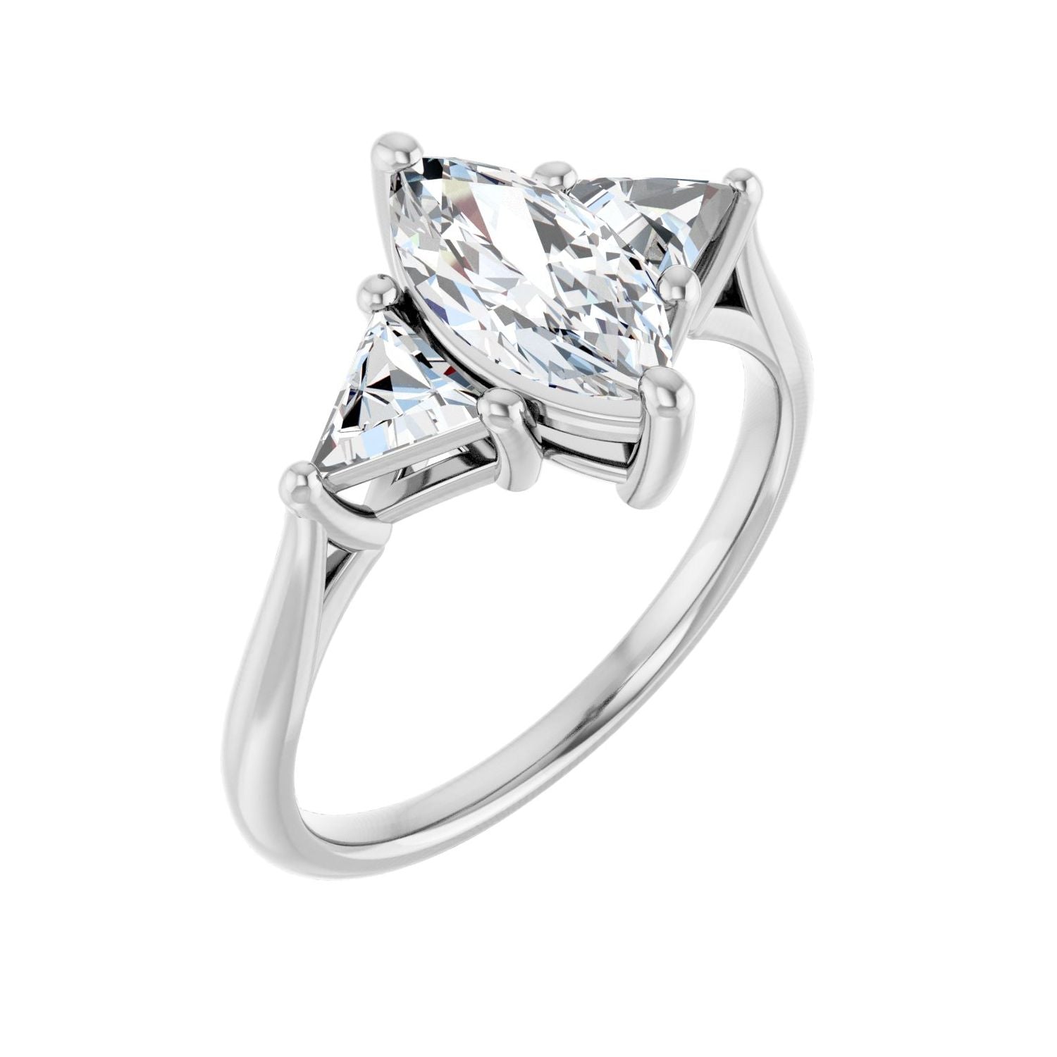 Marquise Three-Stone Engagement Ring | Metal Type=14K White Gold | Center Stone Size=1 CT | Image 1