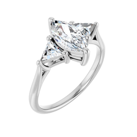 Marquise Three-Stone Engagement Ring | Metal Type=14K White Gold | Center Stone Size=1 CT | Image 1