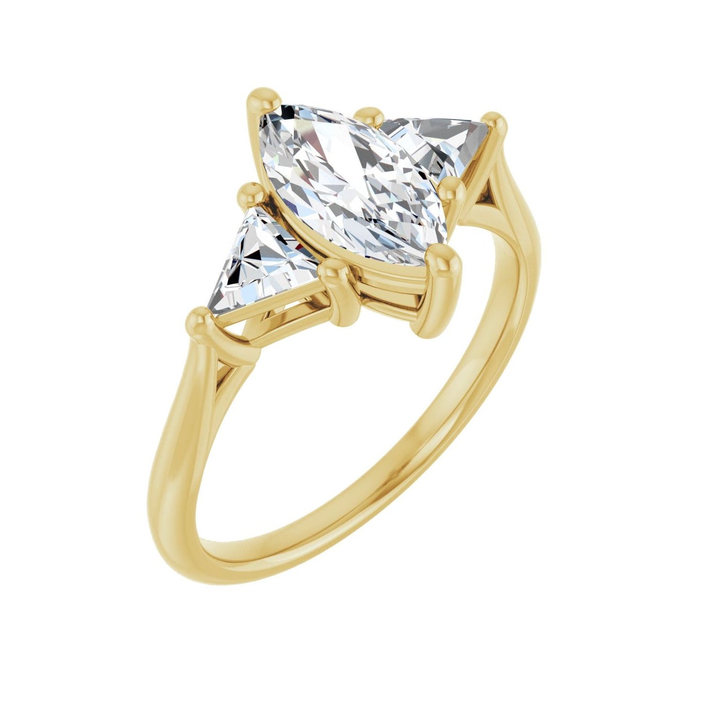 Marquise Three-Stone Engagement Ring | Metal Type=14K Yellow Gold | Center Stone Size=1 CT | Image 1