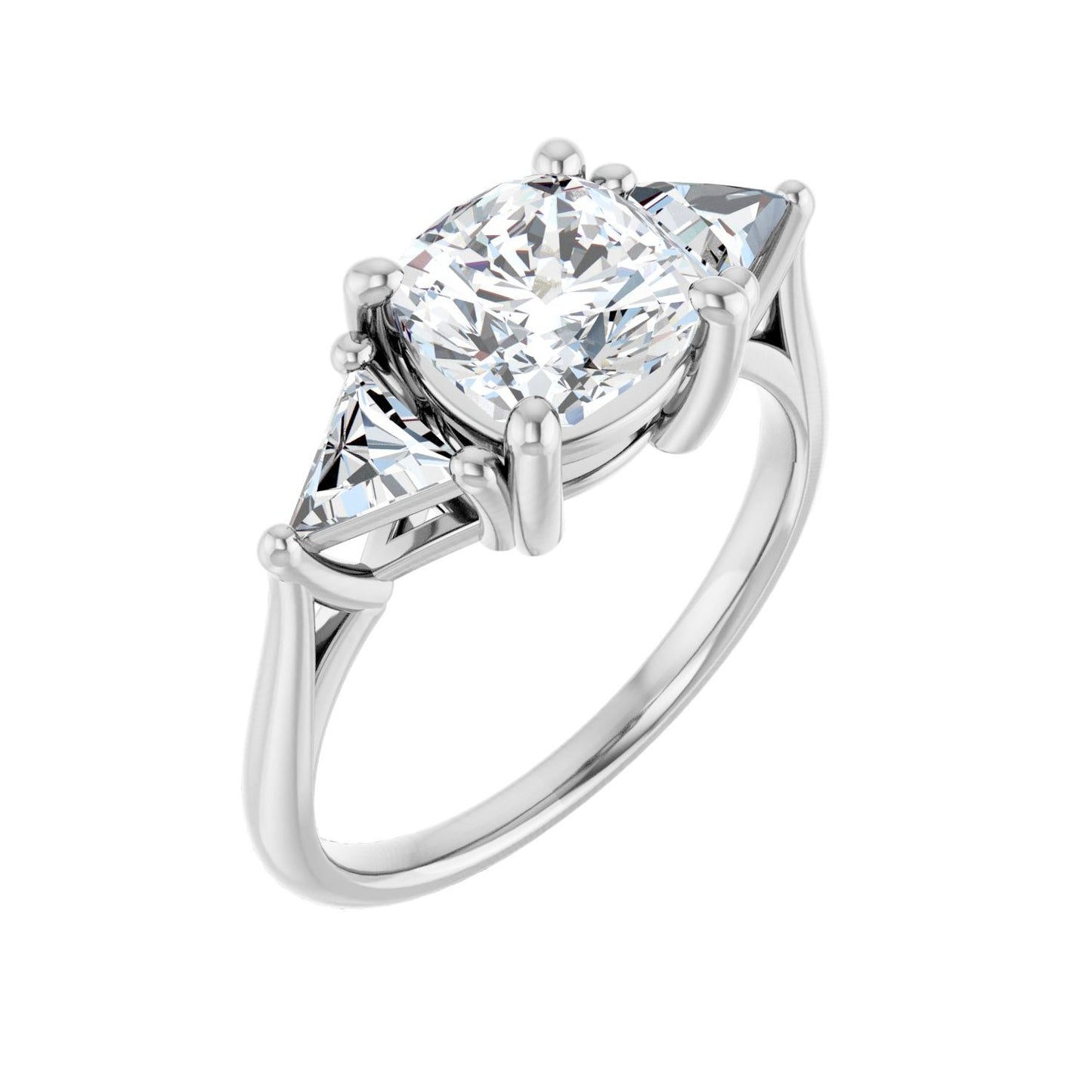 Cushion Three-Stone Engagement Ring | Metal Type=14K White Gold | Center Stone Size=2 CT | Image 1