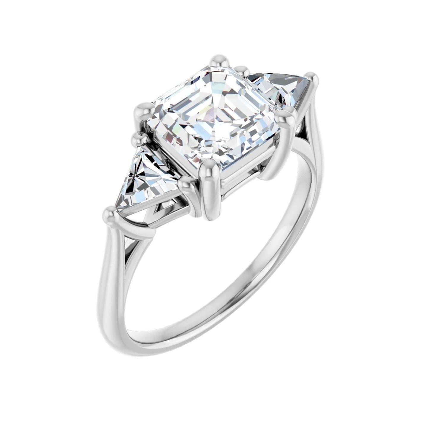 Asscher Three-Stone Engagement Ring | Metal Type=14K White Gold | Center Stone Size=2 CT | Image 1