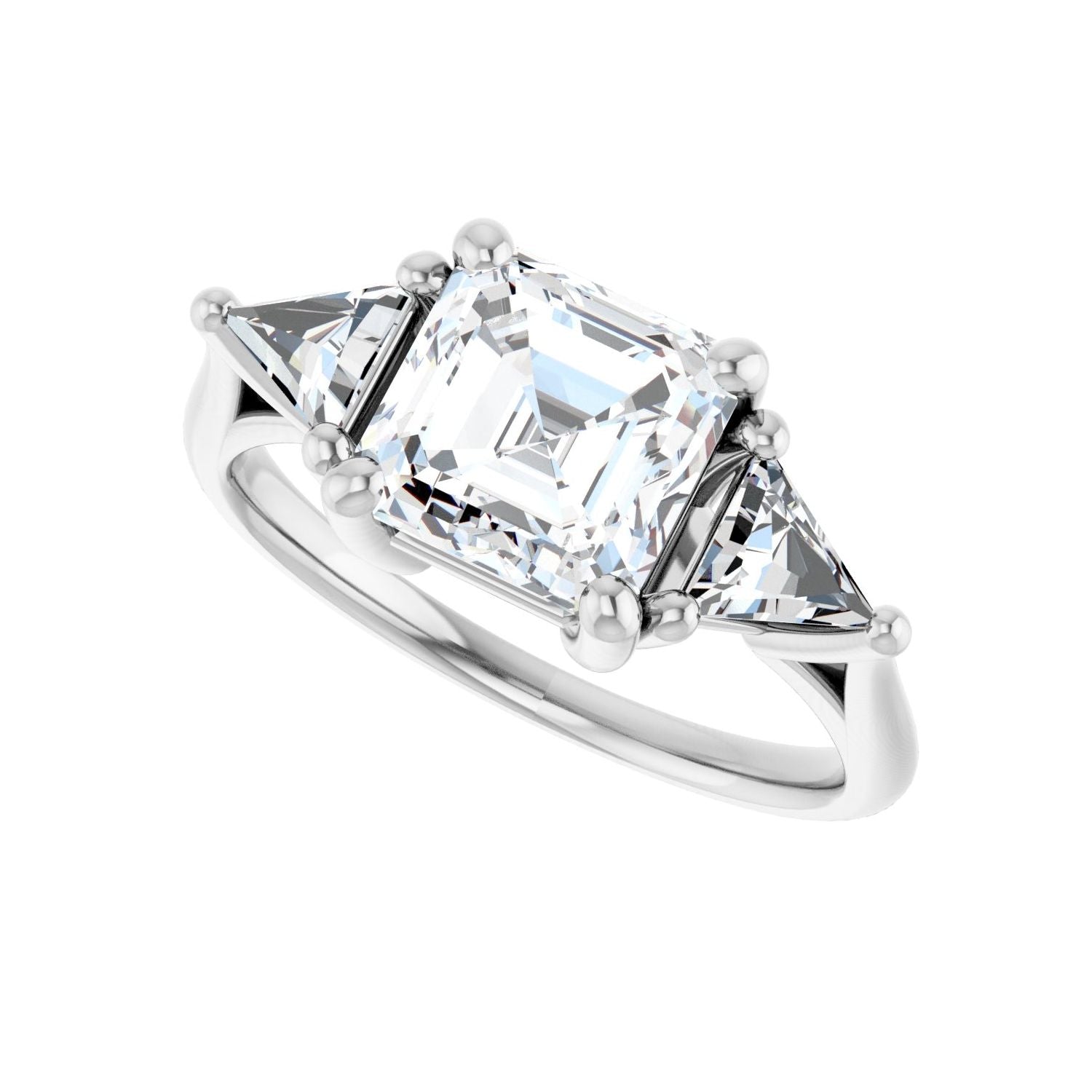 Asscher Three-Stone Engagement Ring | Metal Type=14K White Gold | Center Stone Size=2 CT | Image 5