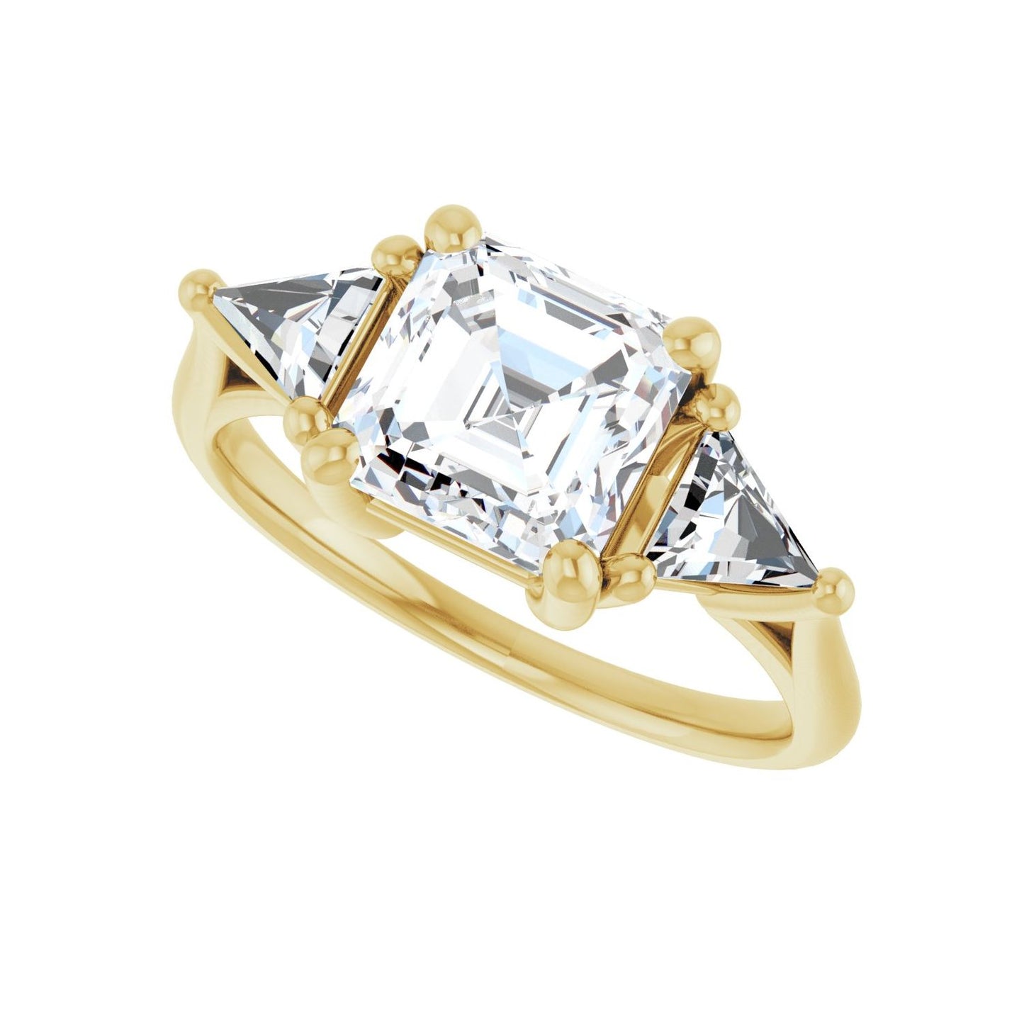 Asscher Three-Stone Engagement Ring | Metal Type=14K Yellow Gold | Center Stone Size=2 CT | Image 5