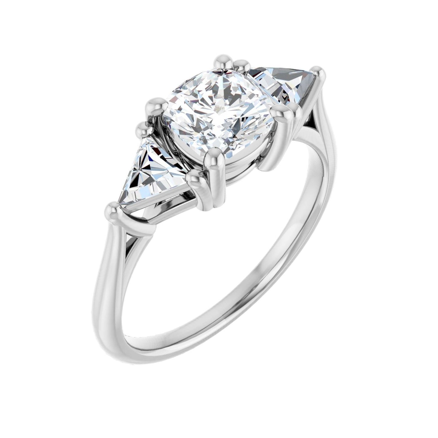 Cushion Three-Stone Engagement Ring | Metal Type=14K White Gold | Center Stone Size=1 CT | Image 1
