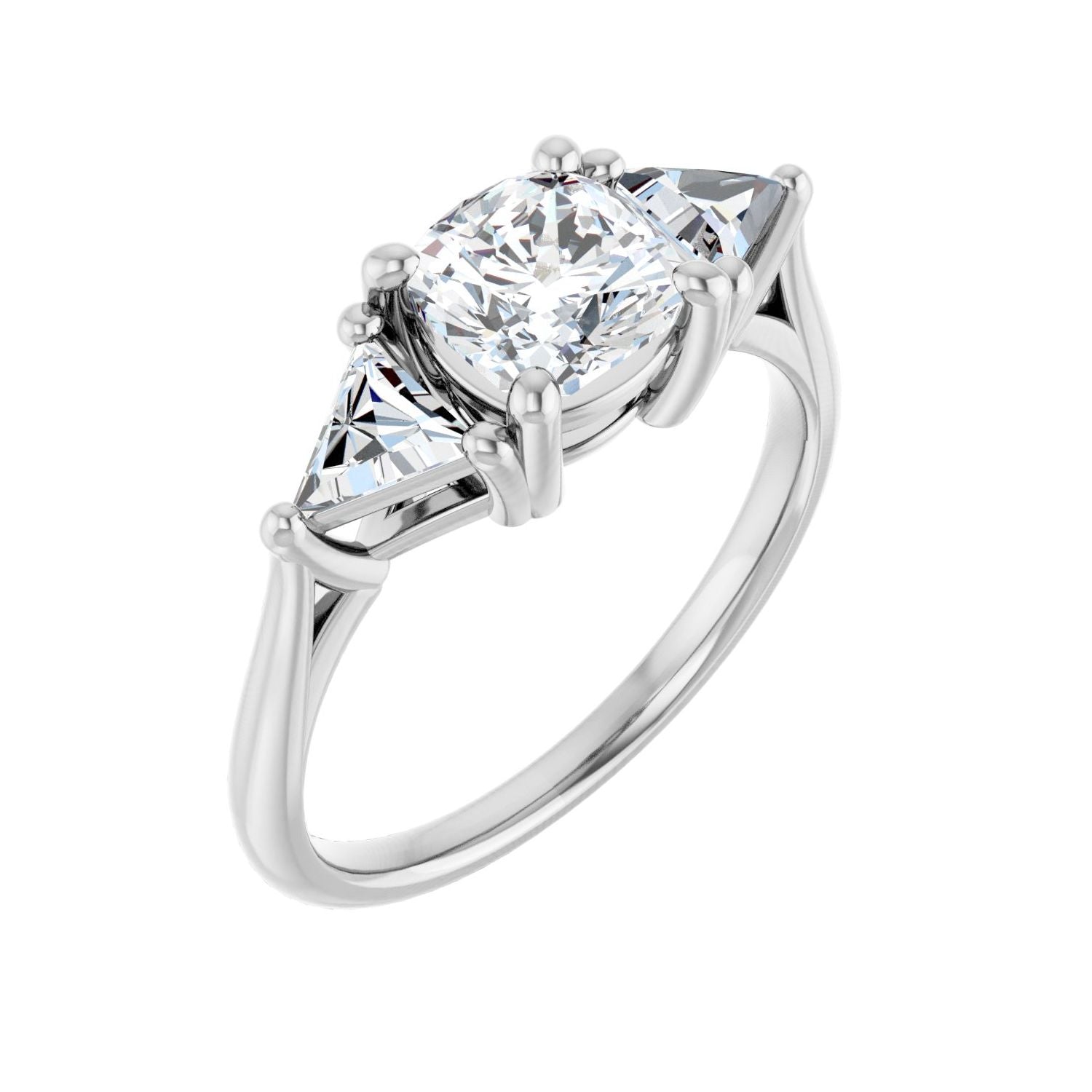 Cushion Three-Stone Engagement Ring | Metal Type=14K White Gold | Center Stone Size=1 CT | Image 1