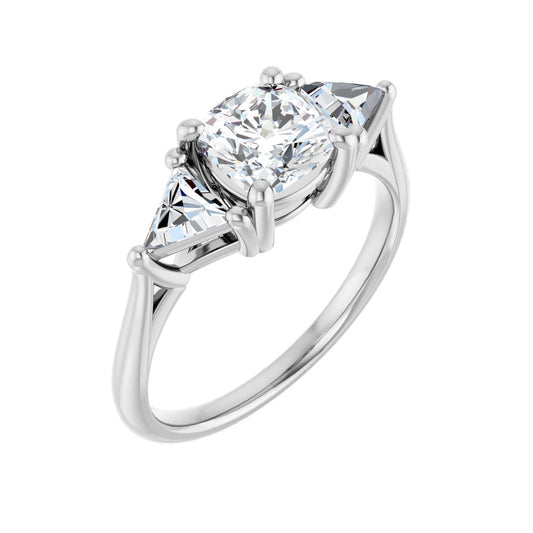 Cushion Three-Stone Engagement Ring | Metal Type=14K White Gold | Center Stone Size=1 CT | Image 1