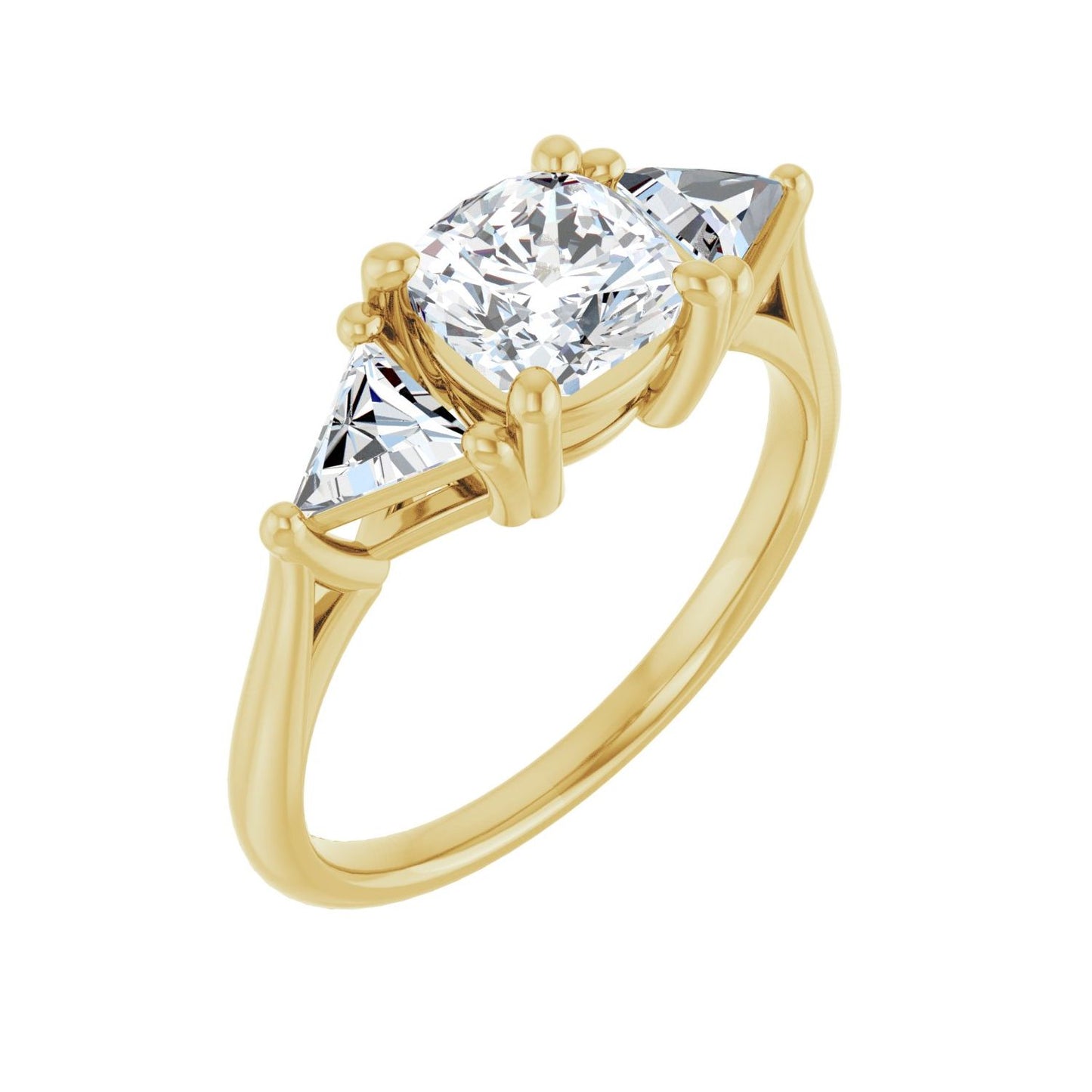 Cushion Three-Stone Engagement Ring | Metal Type=14K Yellow Gold | Center Stone Size=1 CT | Image 1