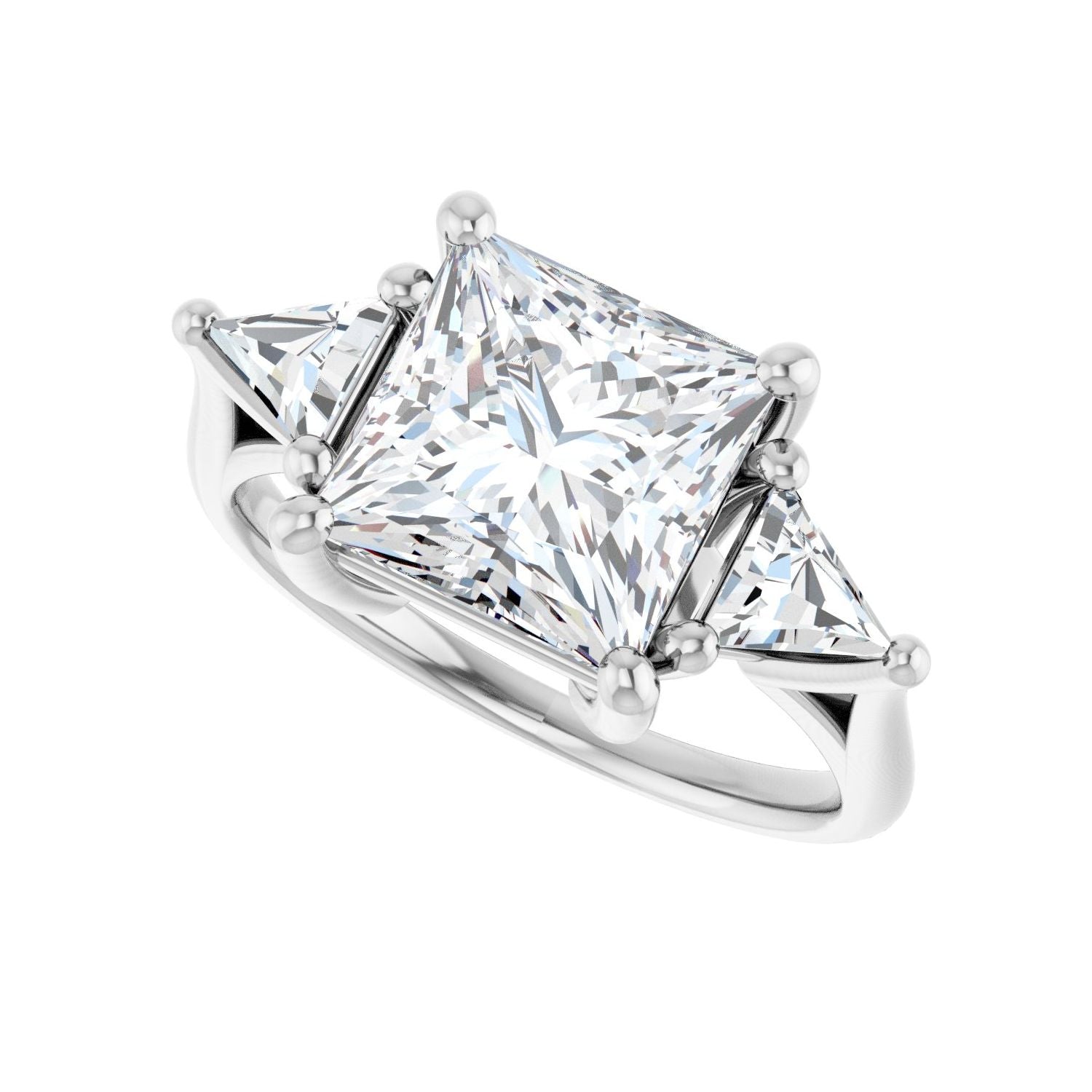 Square Three-Stone Engagement Ring | Metal Type=14K White Gold | Center Stone Size=3 CT | Image 5