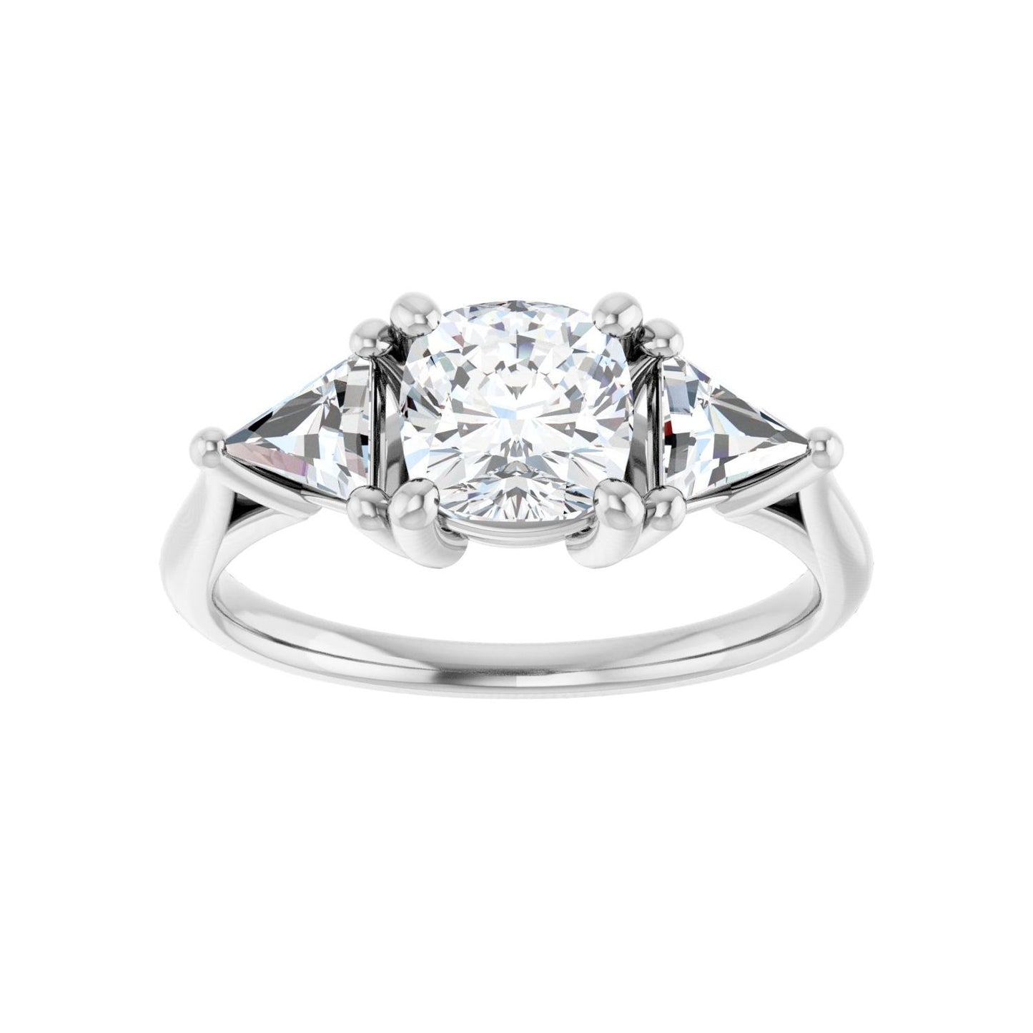 Cushion Three-Stone Engagement Ring | Metal Type=14K White Gold | Center Stone Size=1 CT | Image 3