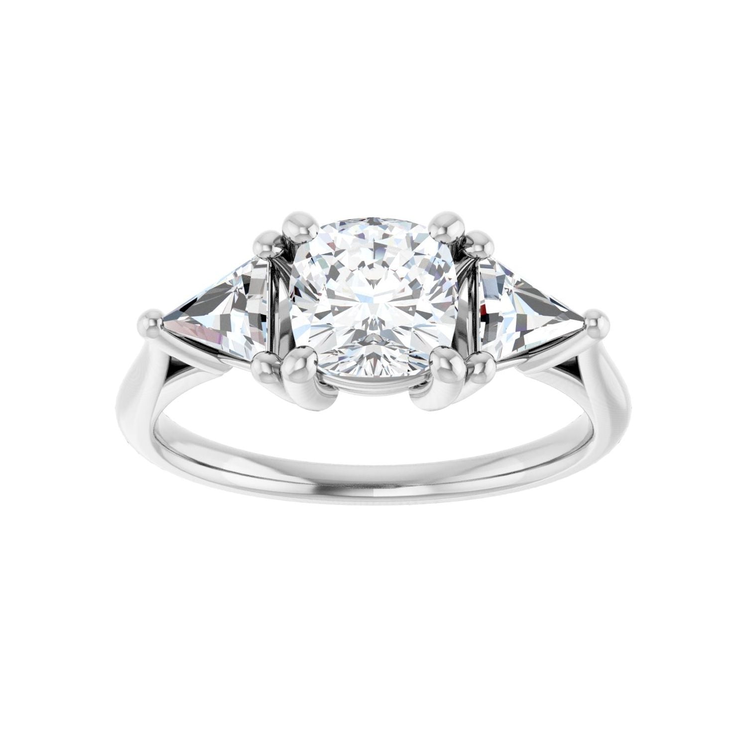 Cushion Three-Stone Engagement Ring | Metal Type=14K White Gold | Center Stone Size=1 CT | Image 3