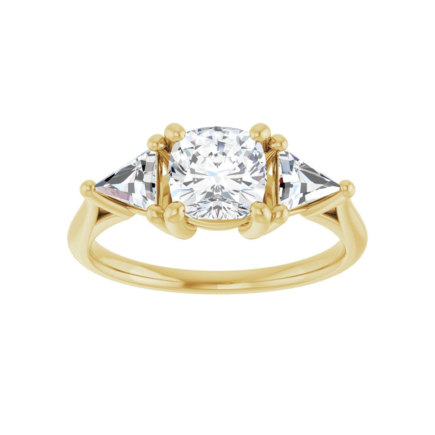 Cushion Three-Stone Engagement Ring | Metal Type=14K Yellow Gold | Center Stone Size=1 CT | Image 3