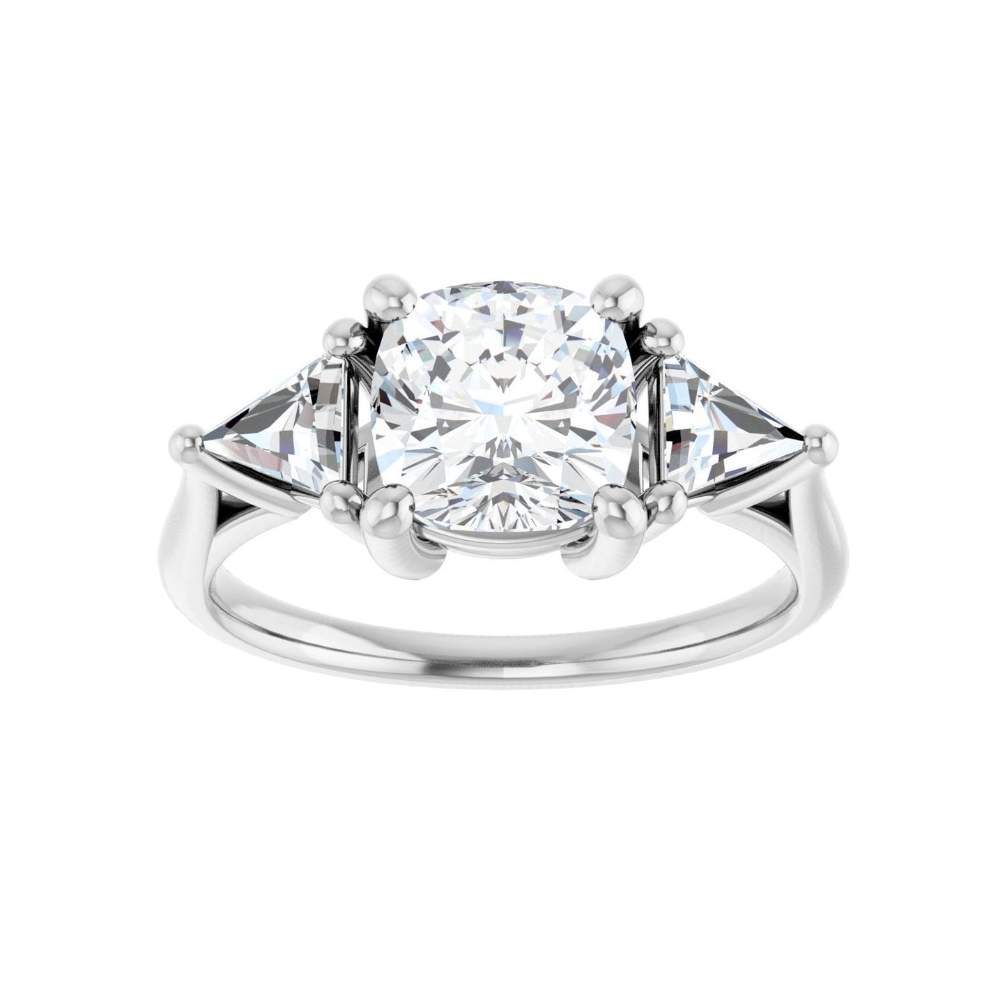 Cushion Three-Stone Engagement Ring | Metal Type=14K White Gold | Center Stone Size=2 CT | Image 3