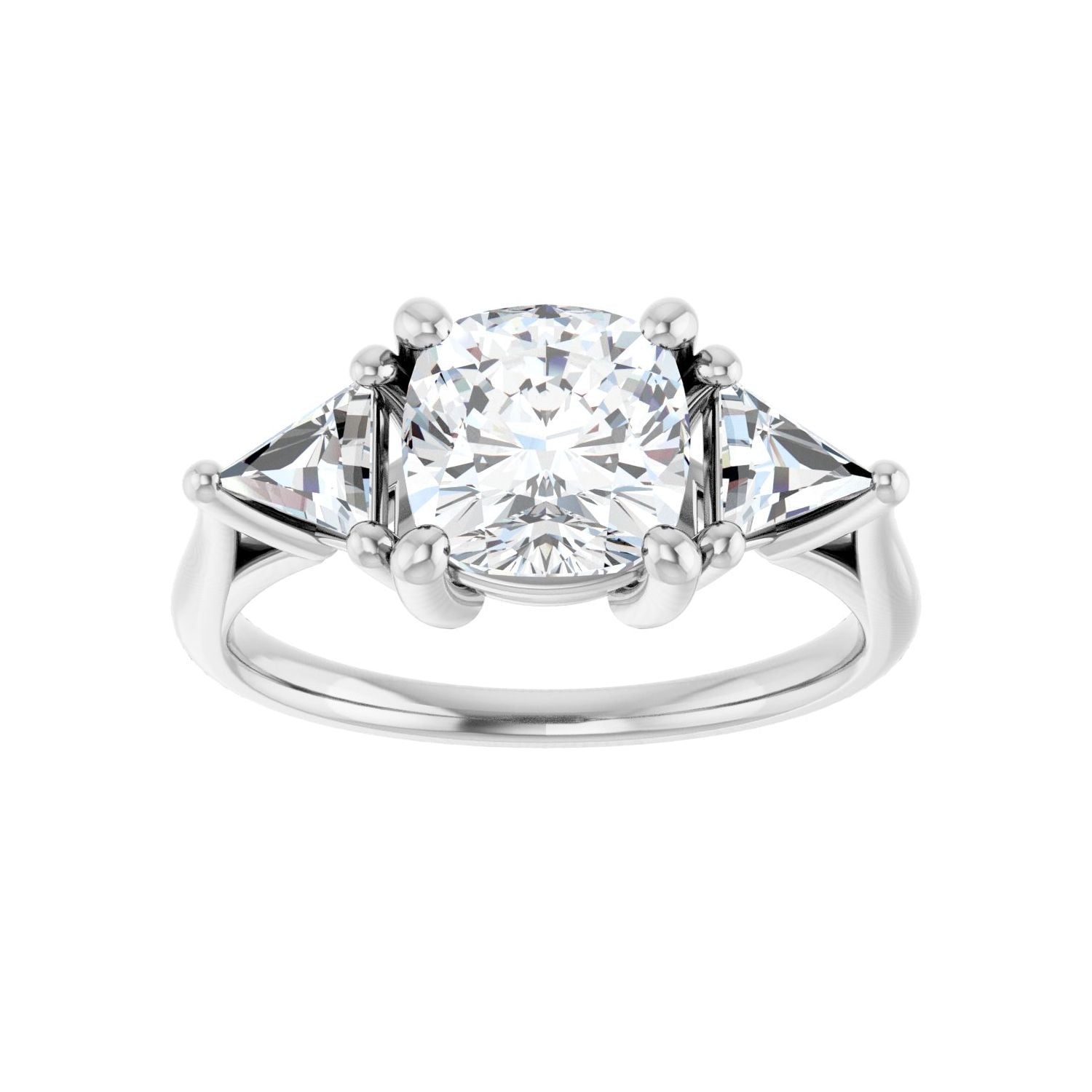 Cushion Three-Stone Engagement Ring | Metal Type=14K White Gold | Center Stone Size=2 CT | Image 3