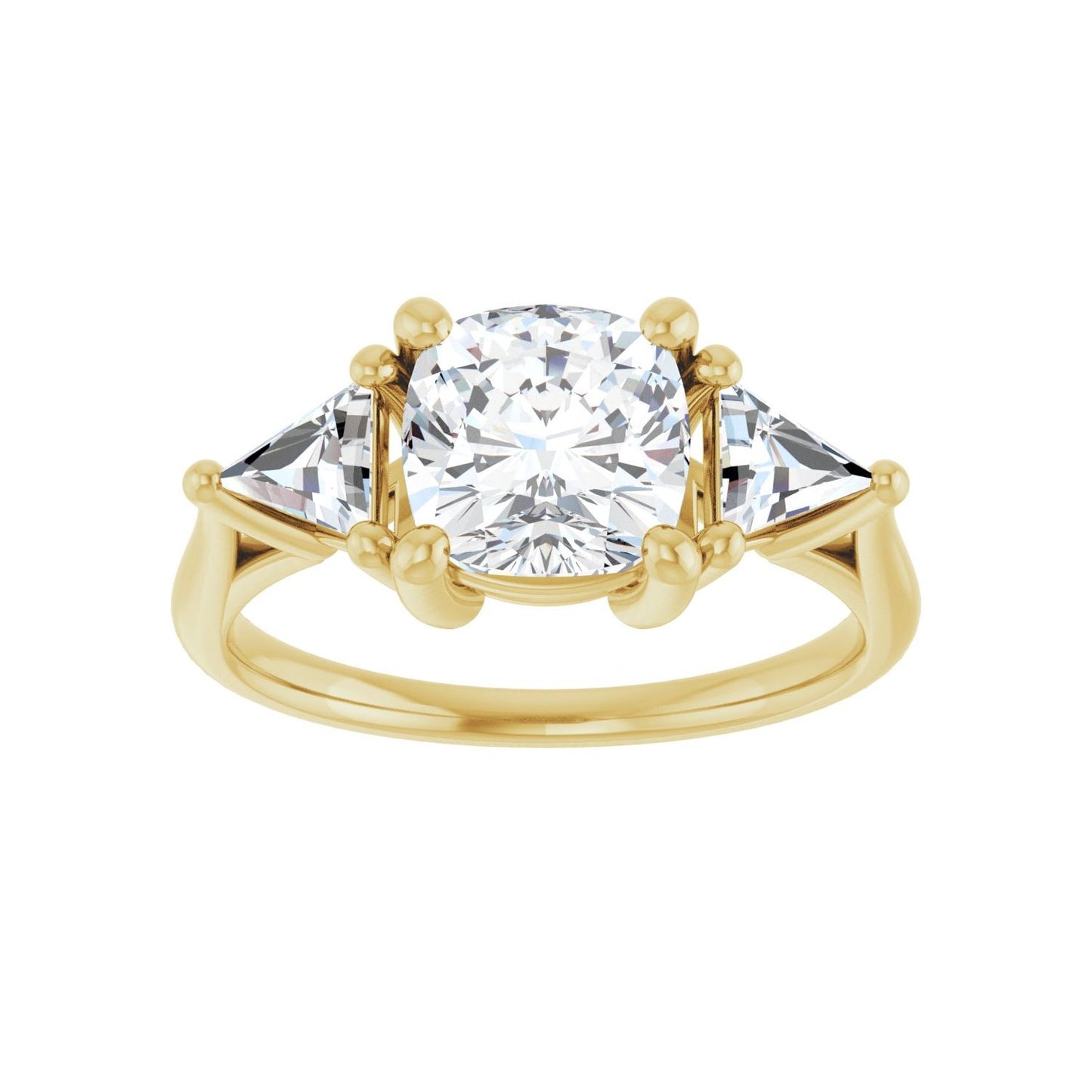 Cushion Three-Stone Engagement Ring | Metal Type=14K Yellow Gold | Center Stone Size=2 CT | Image 3
