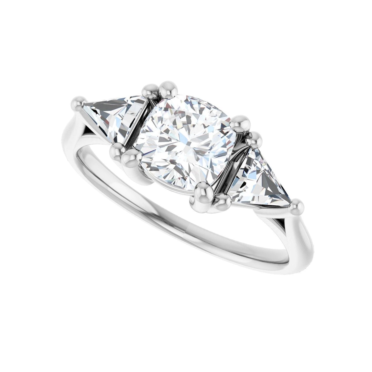 Cushion Three-Stone Engagement Ring | Metal Type=14K White Gold | Center Stone Size=1 CT | Image 5