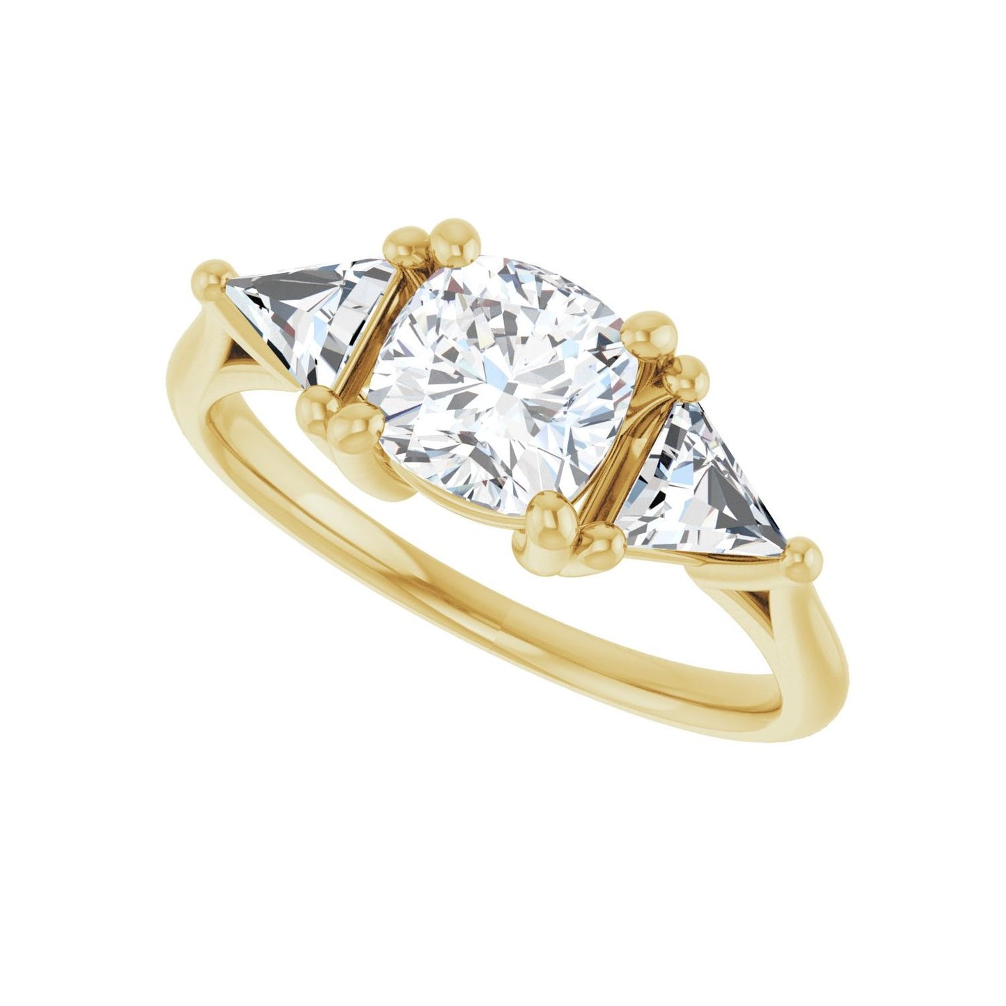 Cushion Three-Stone Engagement Ring | Metal Type=14K Yellow Gold | Center Stone Size=1 CT | Image 5