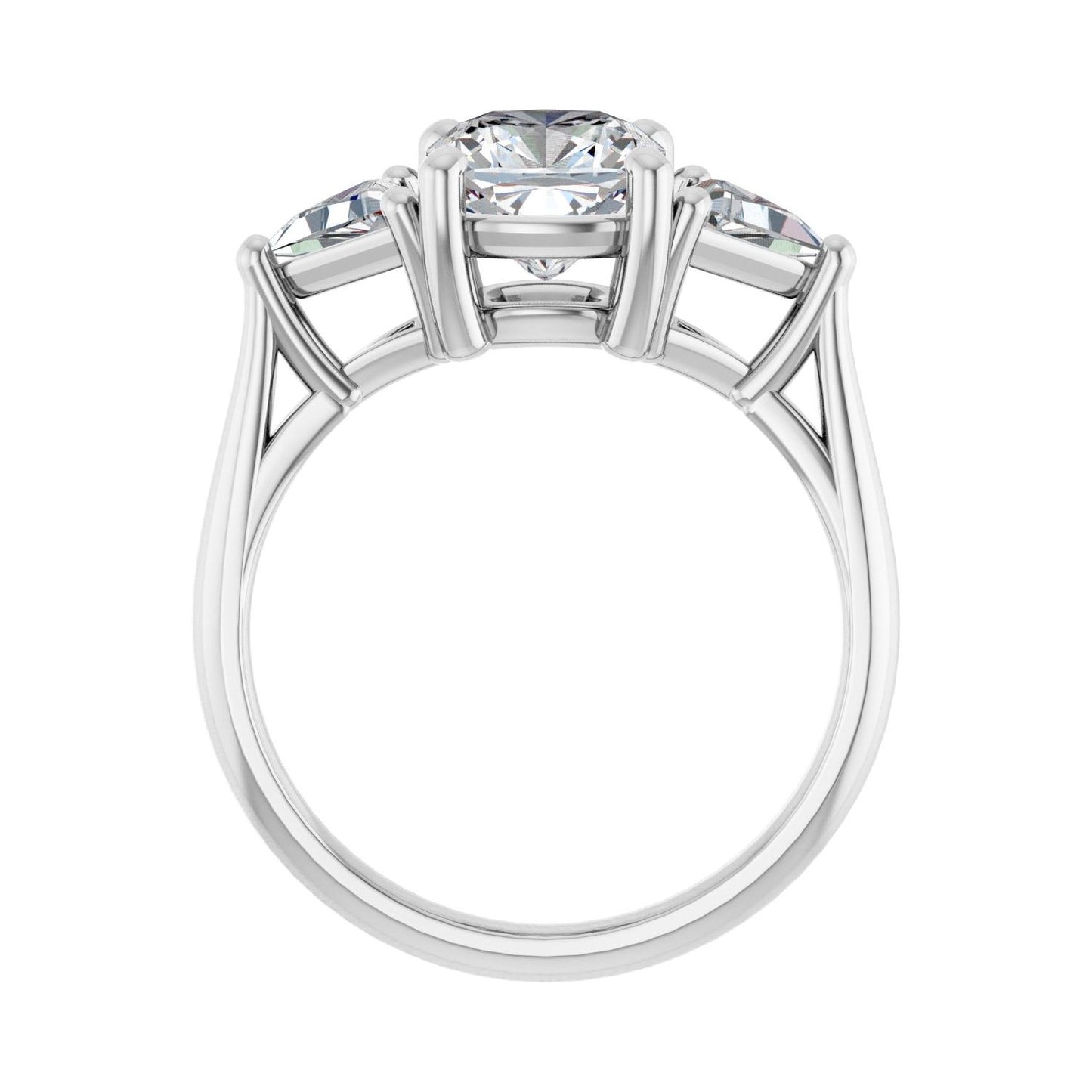 Cushion Three-Stone Engagement Ring | Metal Type=14K White Gold | Center Stone Size=2 CT | Image 2