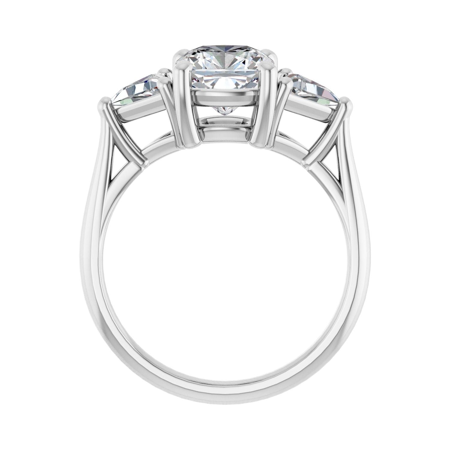 Cushion Three-Stone Engagement Ring | Metal Type=14K White Gold | Center Stone Size=2 CT | Image 2