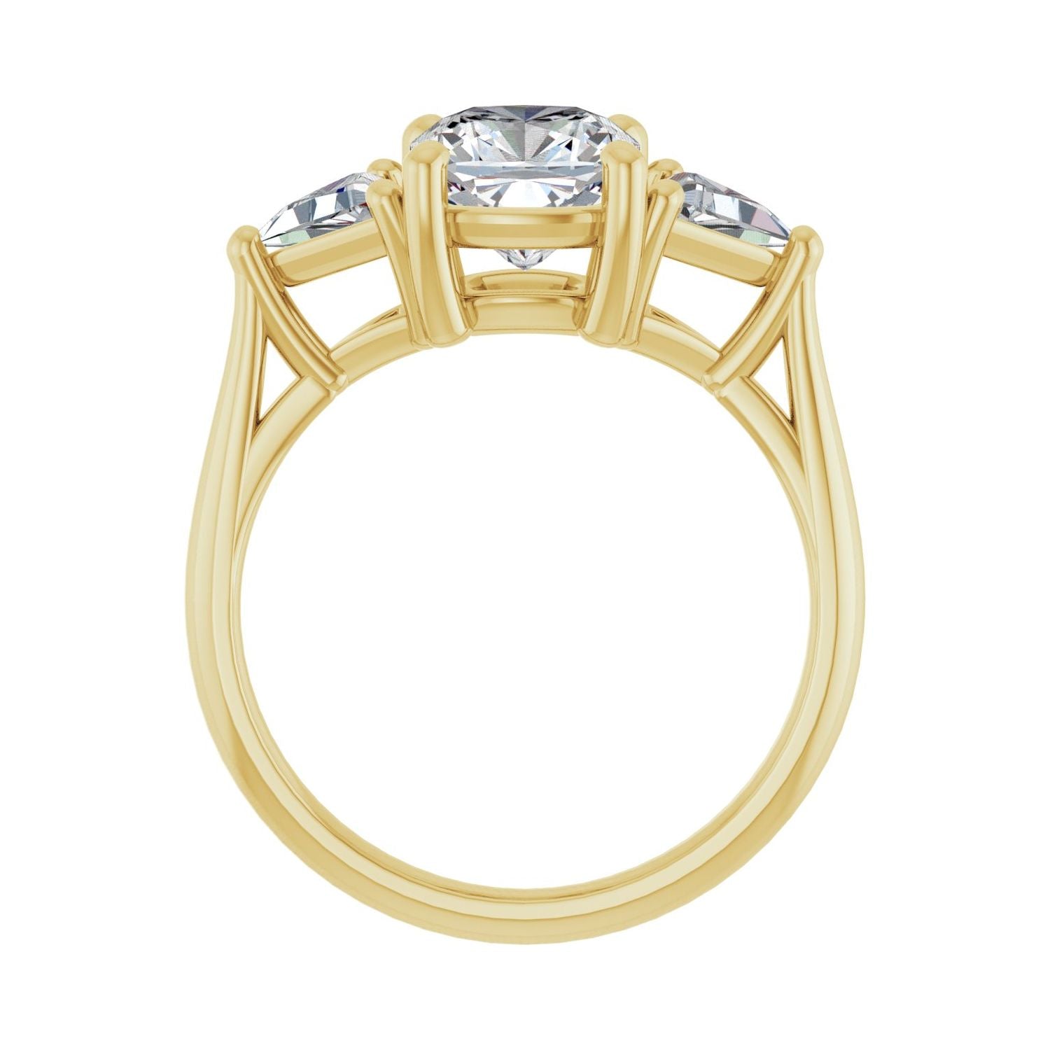 Cushion Three-Stone Engagement Ring | Metal Type=14K Yellow Gold | Center Stone Size=2 CT | Image 2