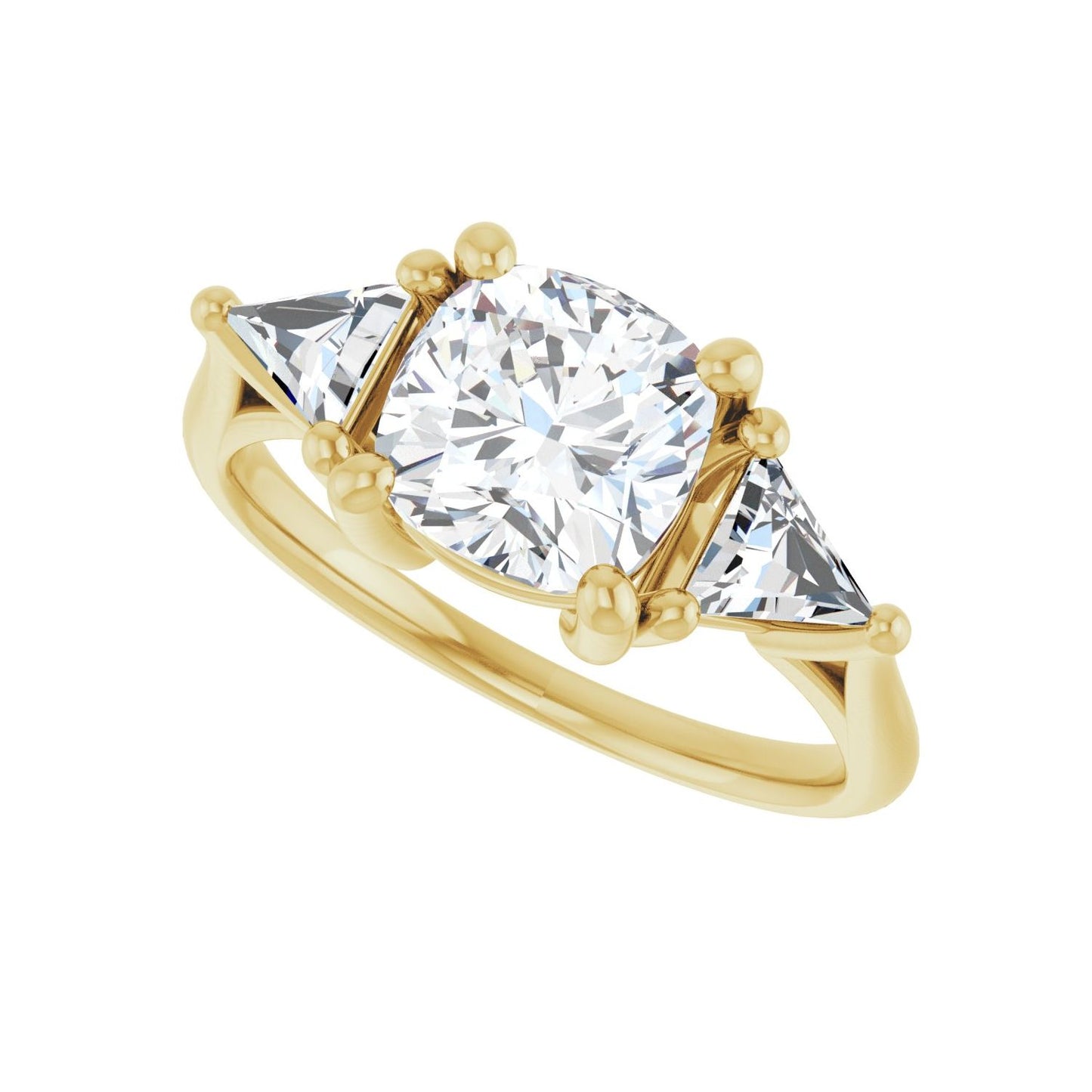 Cushion Three-Stone Engagement Ring | Metal Type=14K Yellow Gold | Center Stone Size=2 CT | Image 5