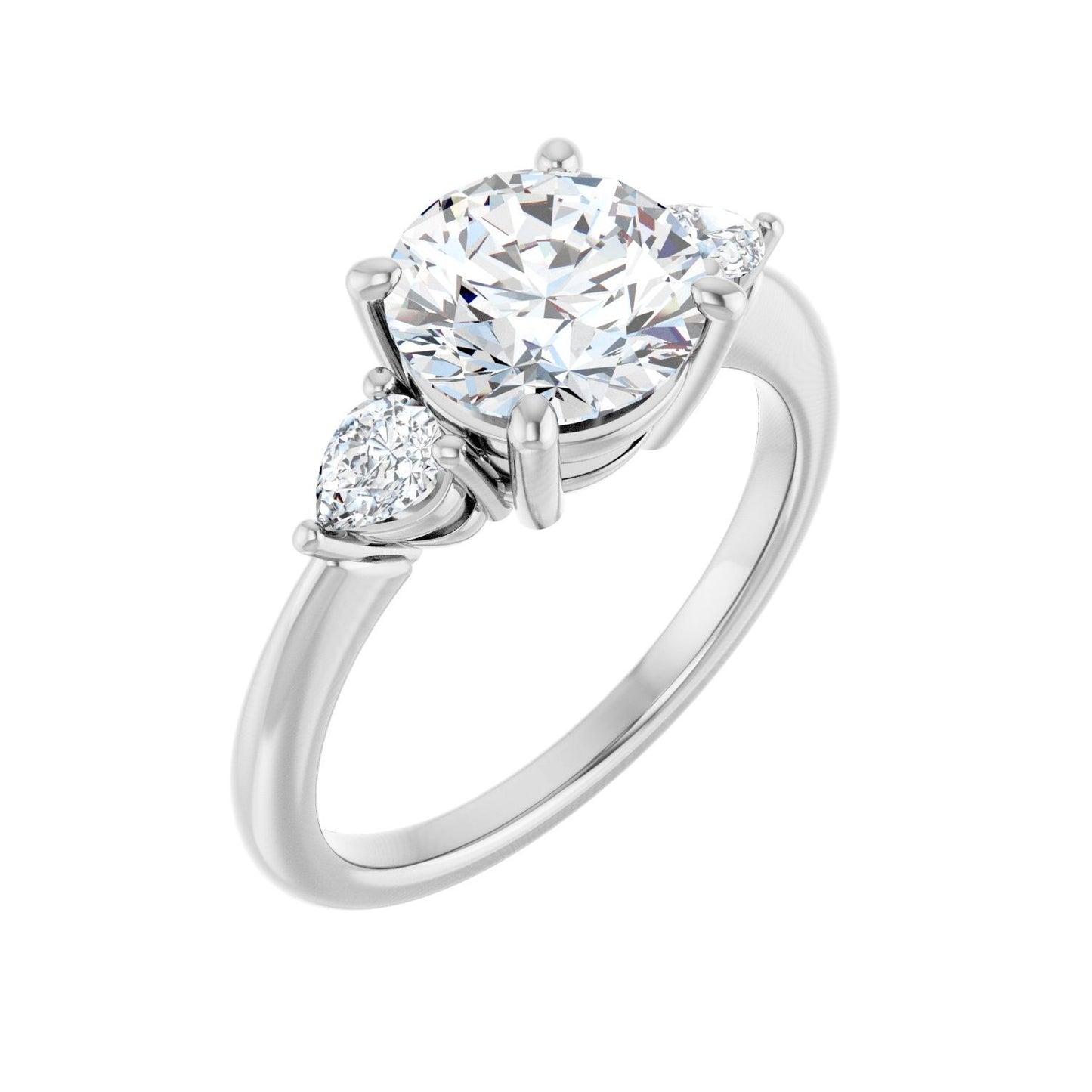 Round Three-Stone Engagement Ring | Metal Type=14K White Gold | Center Stone Size=2 CT | Image 1