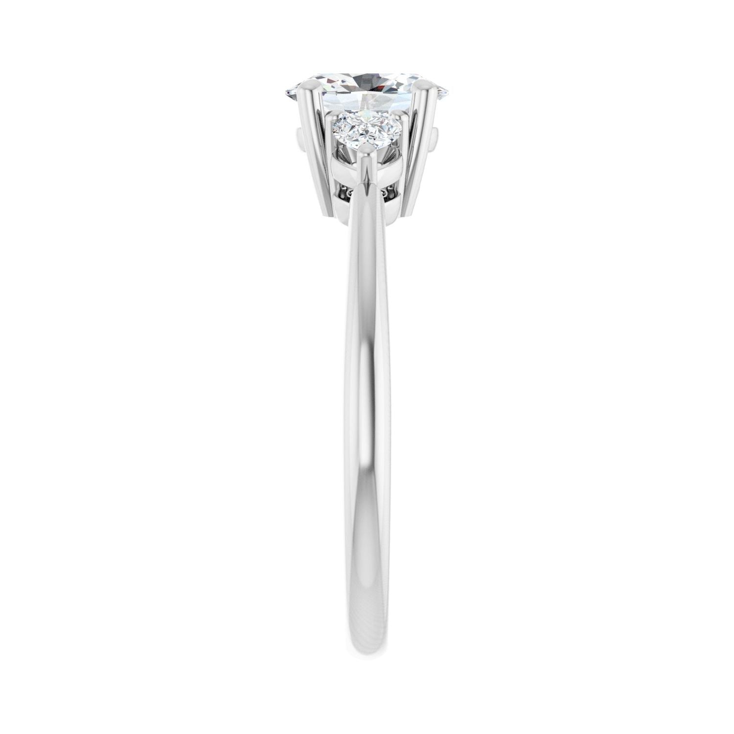 Oval Three-Stone Engagement Ring | Metal Type=14K White Gold | Center Stone Size=1 CT | Image 4