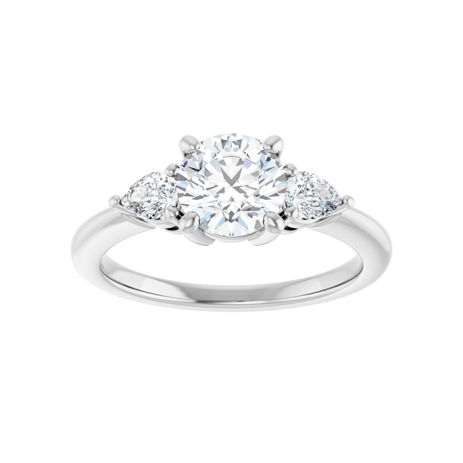 Round Three-Stone Engagement Ring | Metal Type=14K White Gold | Center Stone Size=1 CT | Image 3
