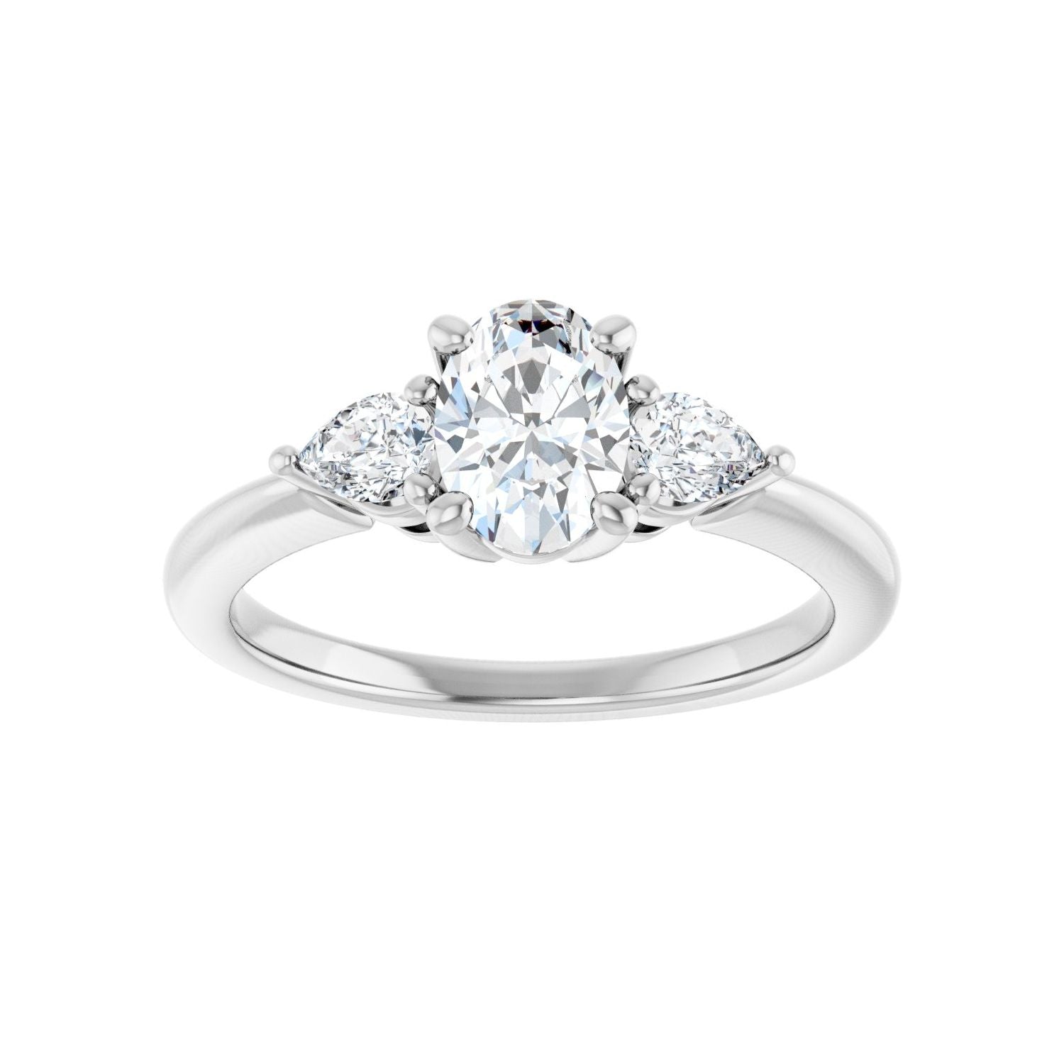 Oval Three-Stone Engagement Ring | Metal Type=14K White Gold | Center Stone Size=1 CT | Image 3