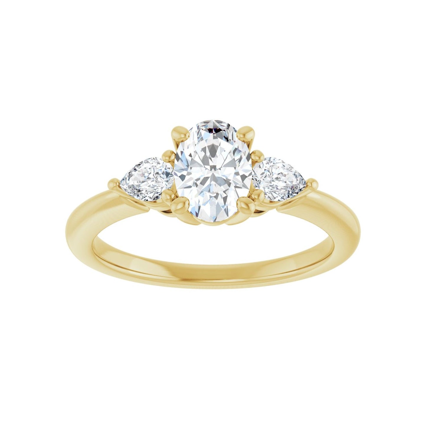Oval Three-Stone Engagement Ring | Metal Type=14K Yellow Gold | Center Stone Size=1 CT | Image 3