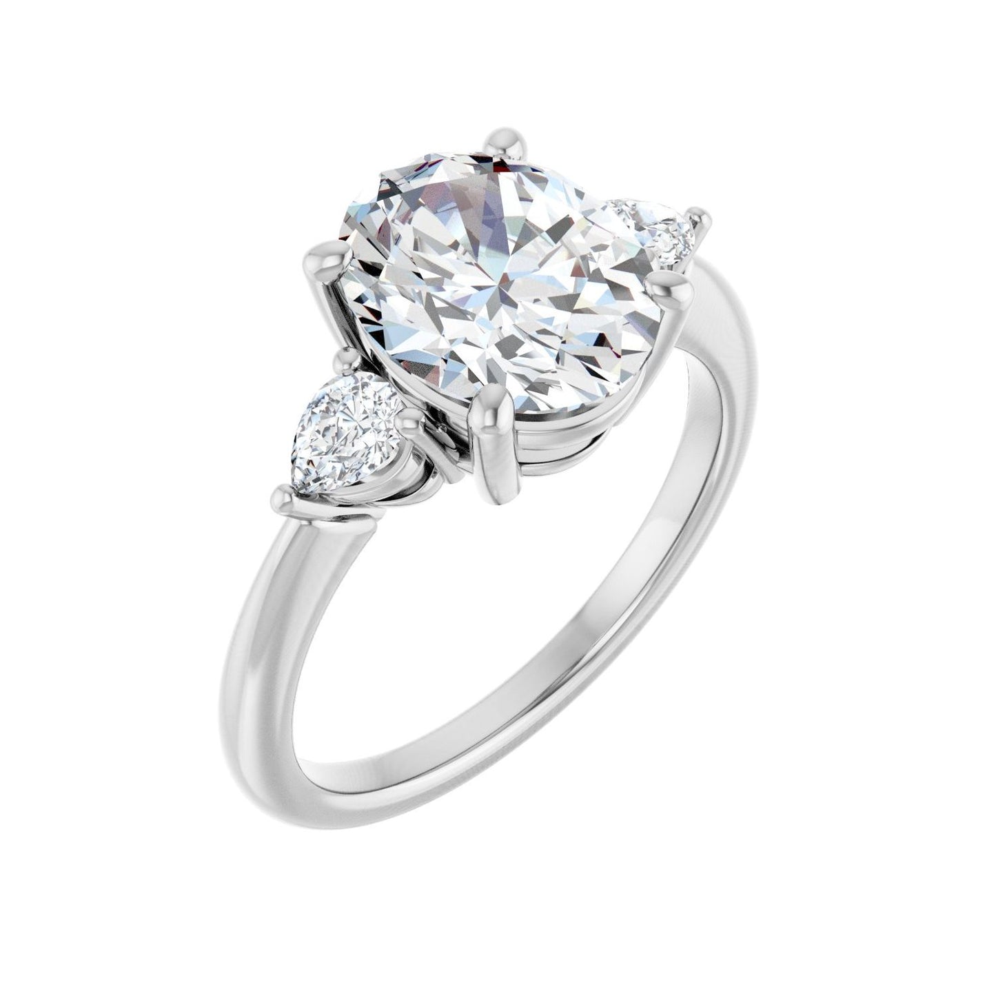 Oval Three-Stone Engagement Ring | Metal Type=14K White Gold | Center Stone Size=2.5 CT | Image 1