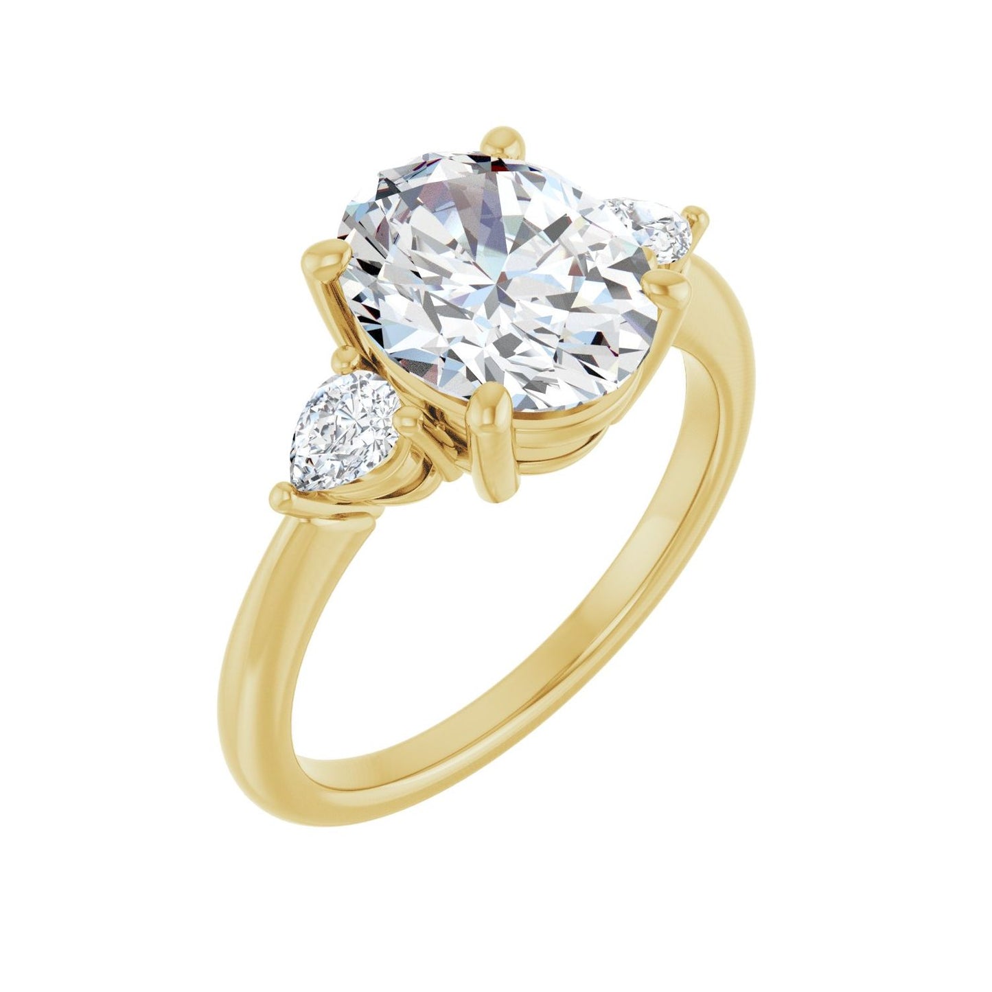 Oval Three-Stone Engagement Ring | Metal Type=14K Yellow Gold | Center Stone Size=2.5 CT | Image 1