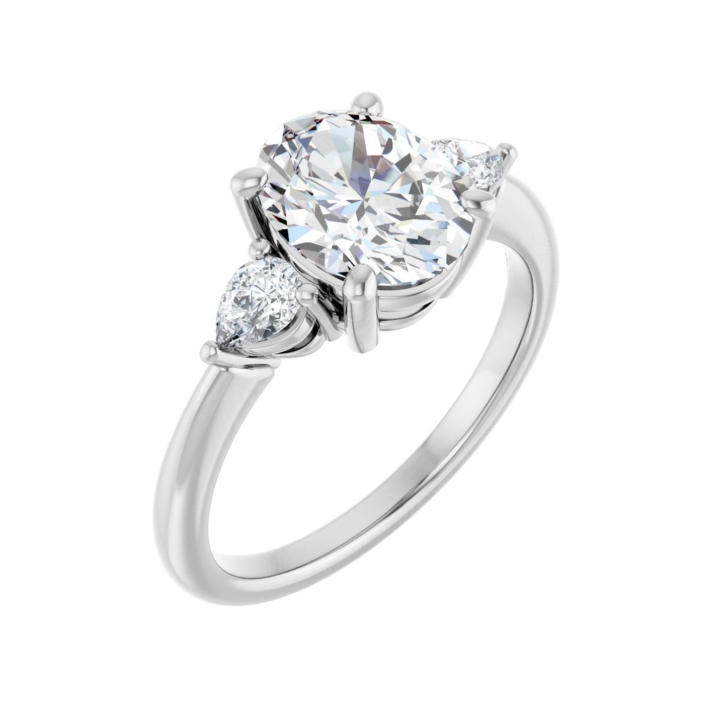 Oval Three-Stone Engagement Ring | Metal Type=14K White Gold | Center Stone Size=2 CT | Image 1