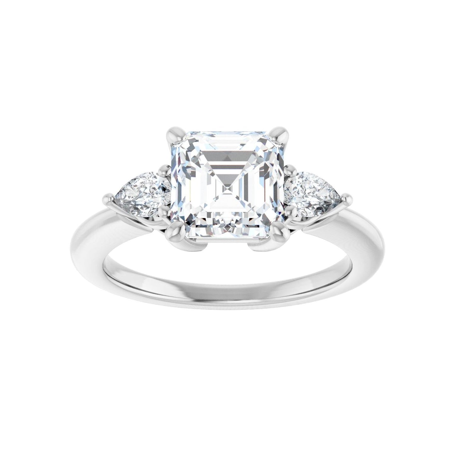 Asscher Three-Stone Engagement Ring | Metal Type=14K White Gold | Center Stone Size=2 CT | Image 3