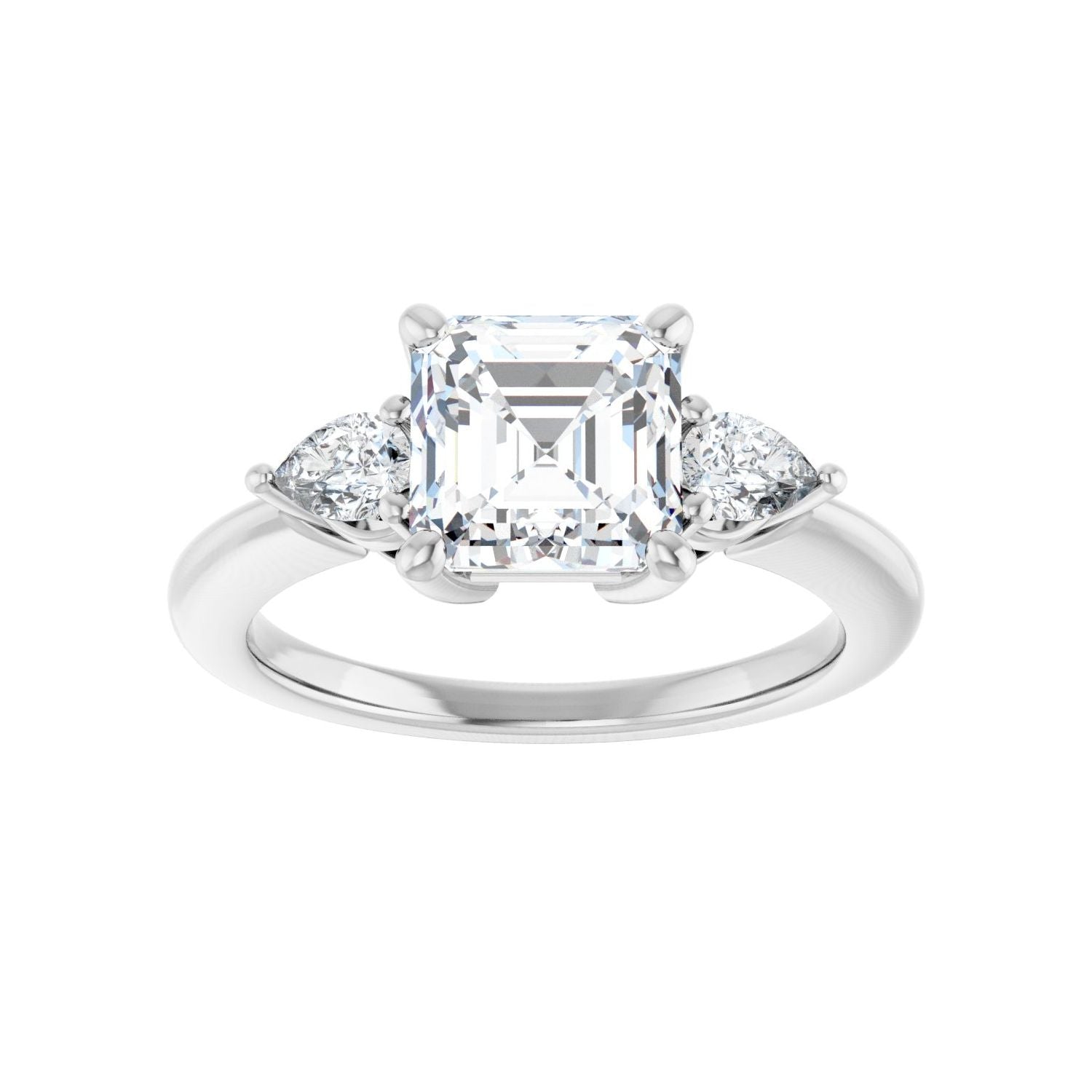 Asscher Three-Stone Engagement Ring | Metal Type=14K White Gold | Center Stone Size=2 CT | Image 3