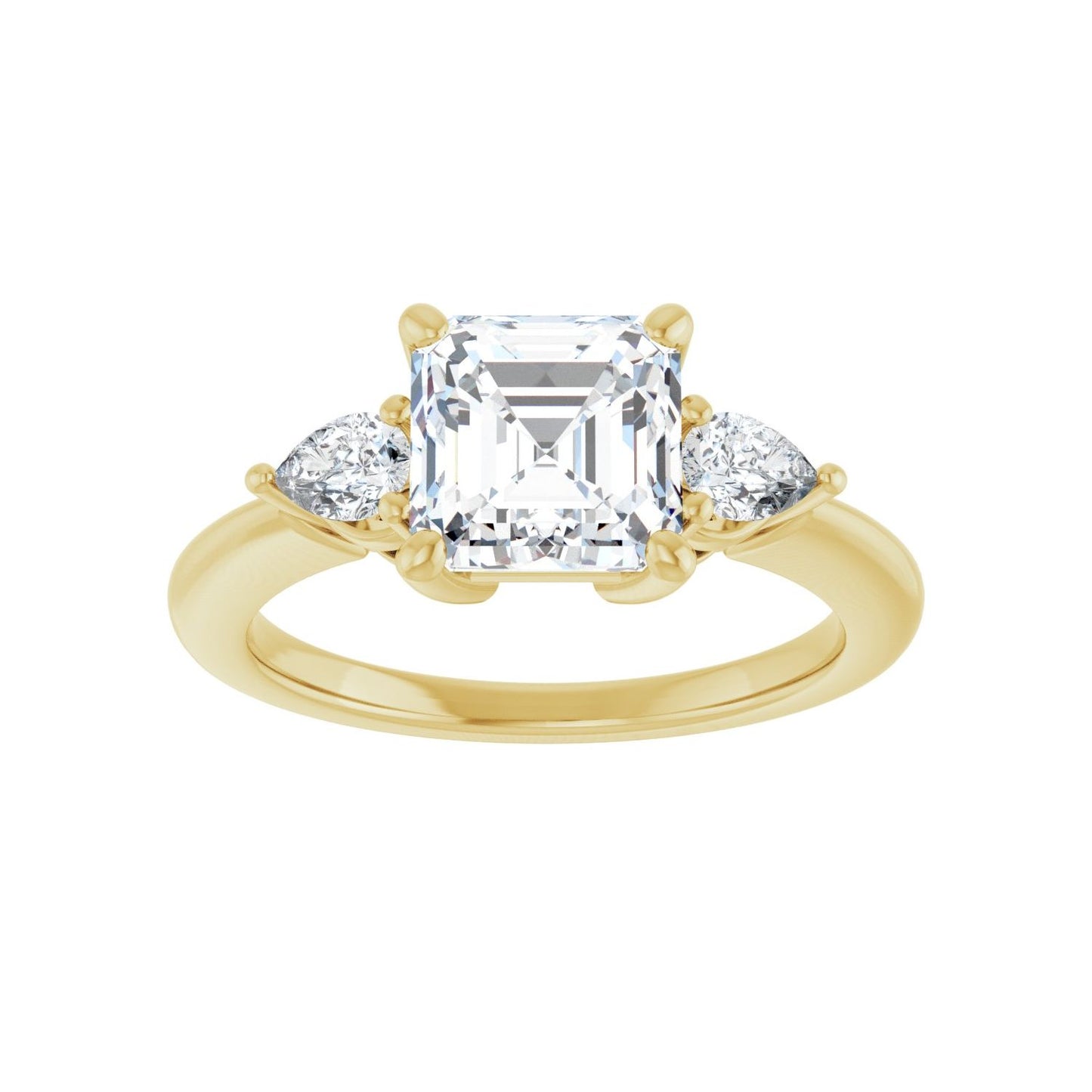 Asscher Three-Stone Engagement Ring | Metal Type=14K Yellow Gold | Center Stone Size=2 CT | Image 3