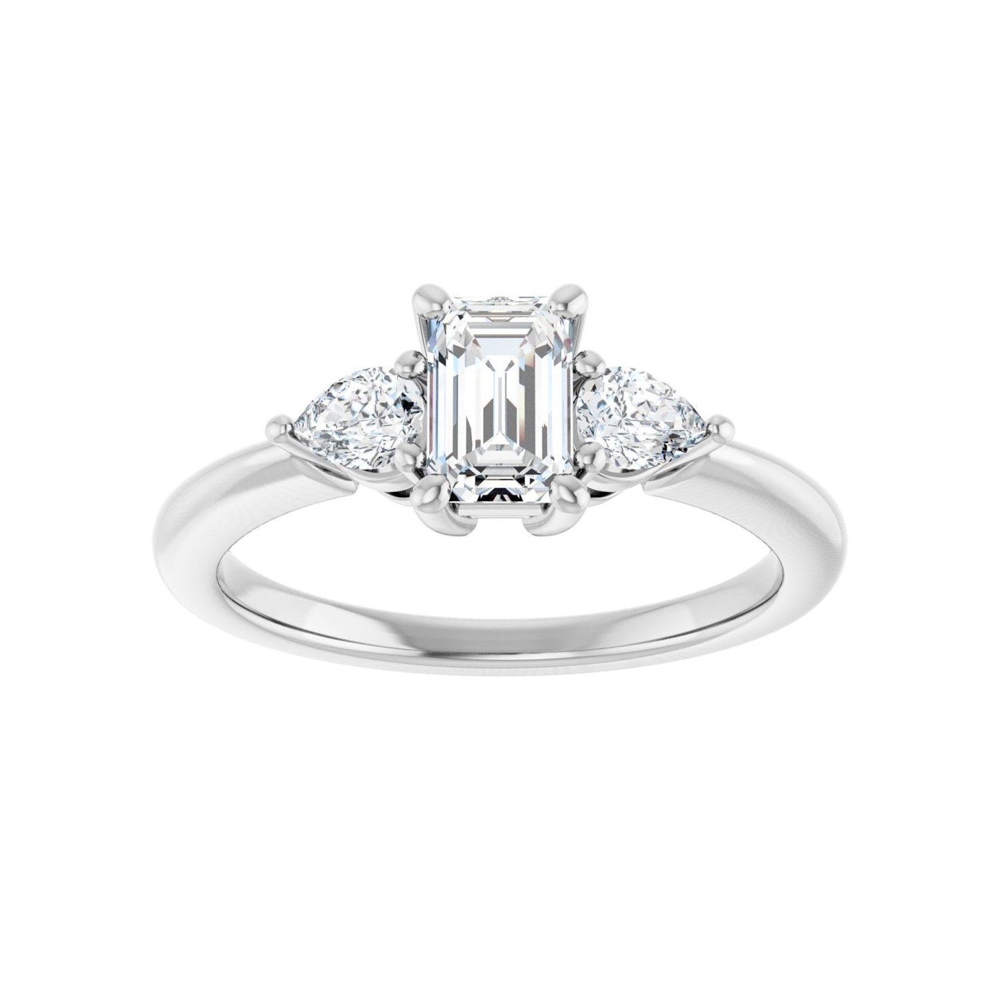 Emerald Three-Stone Engagement Ring | Metal Type=14K White Gold | Center Stone Size=1 CT | Image 3