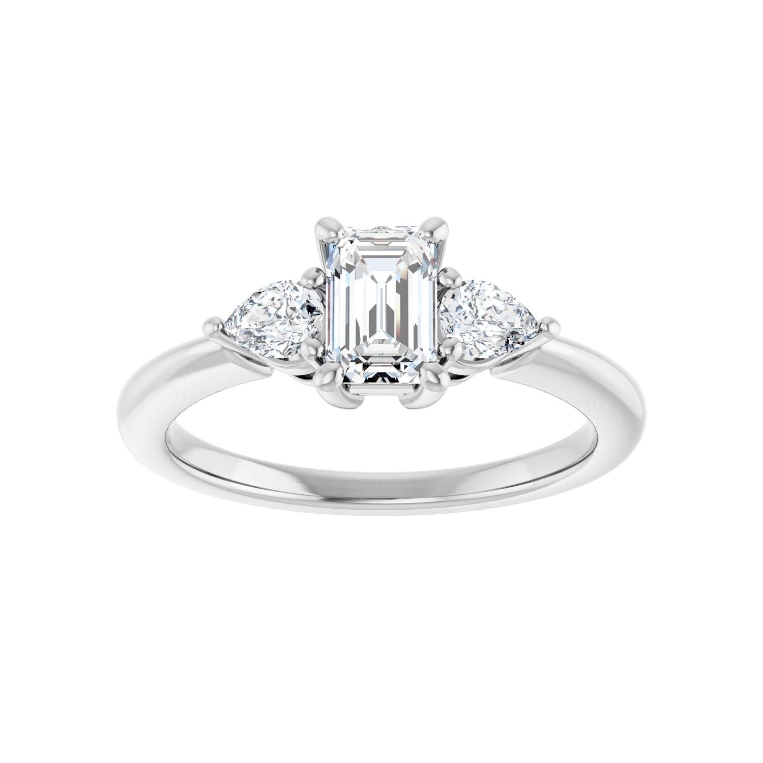 Emerald Three-Stone Engagement Ring | Metal Type=14K White Gold | Center Stone Size=1 CT | Image 3