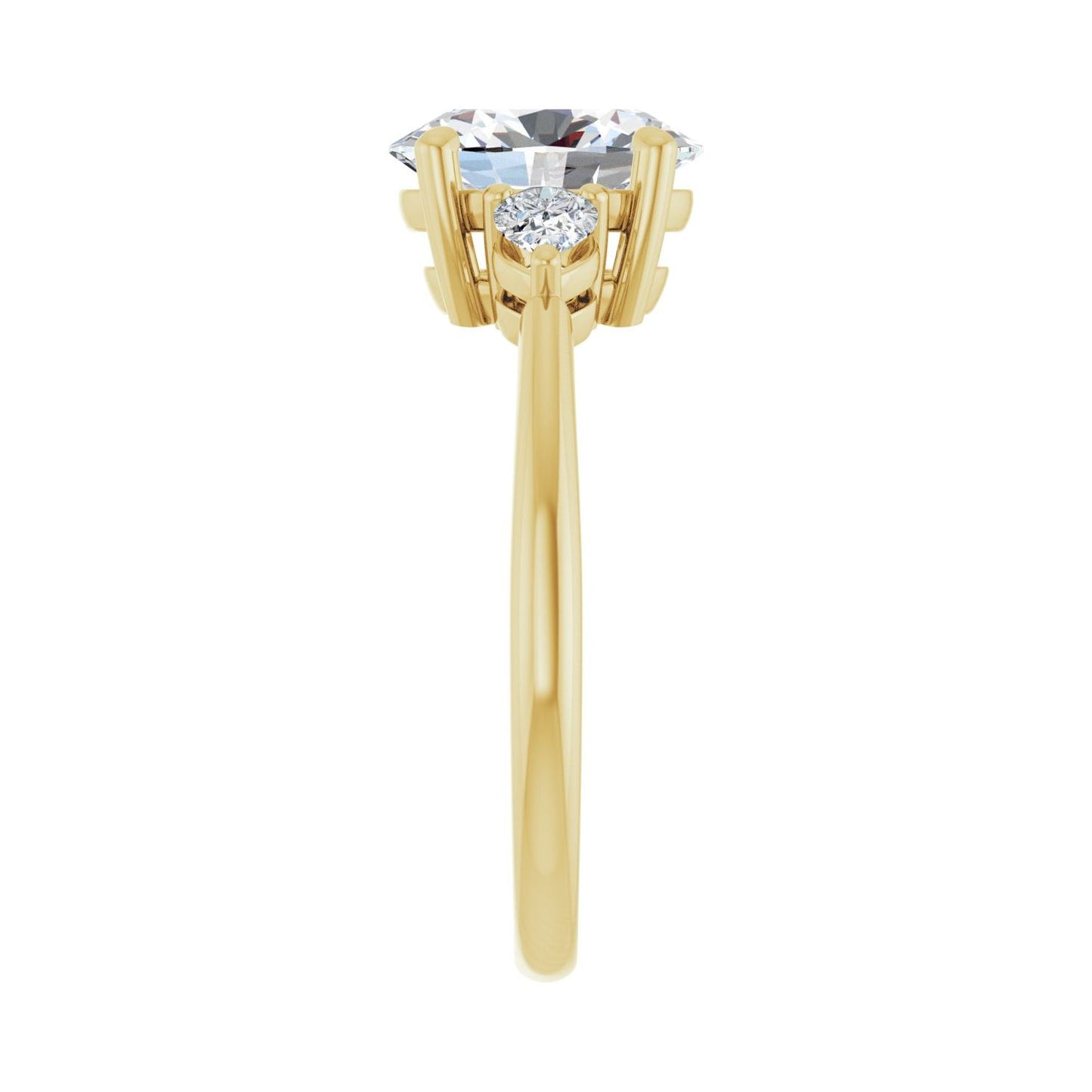 Oval Three-Stone Engagement Ring | Metal Type=14K Yellow Gold | Center Stone Size=2 CT | Image 4