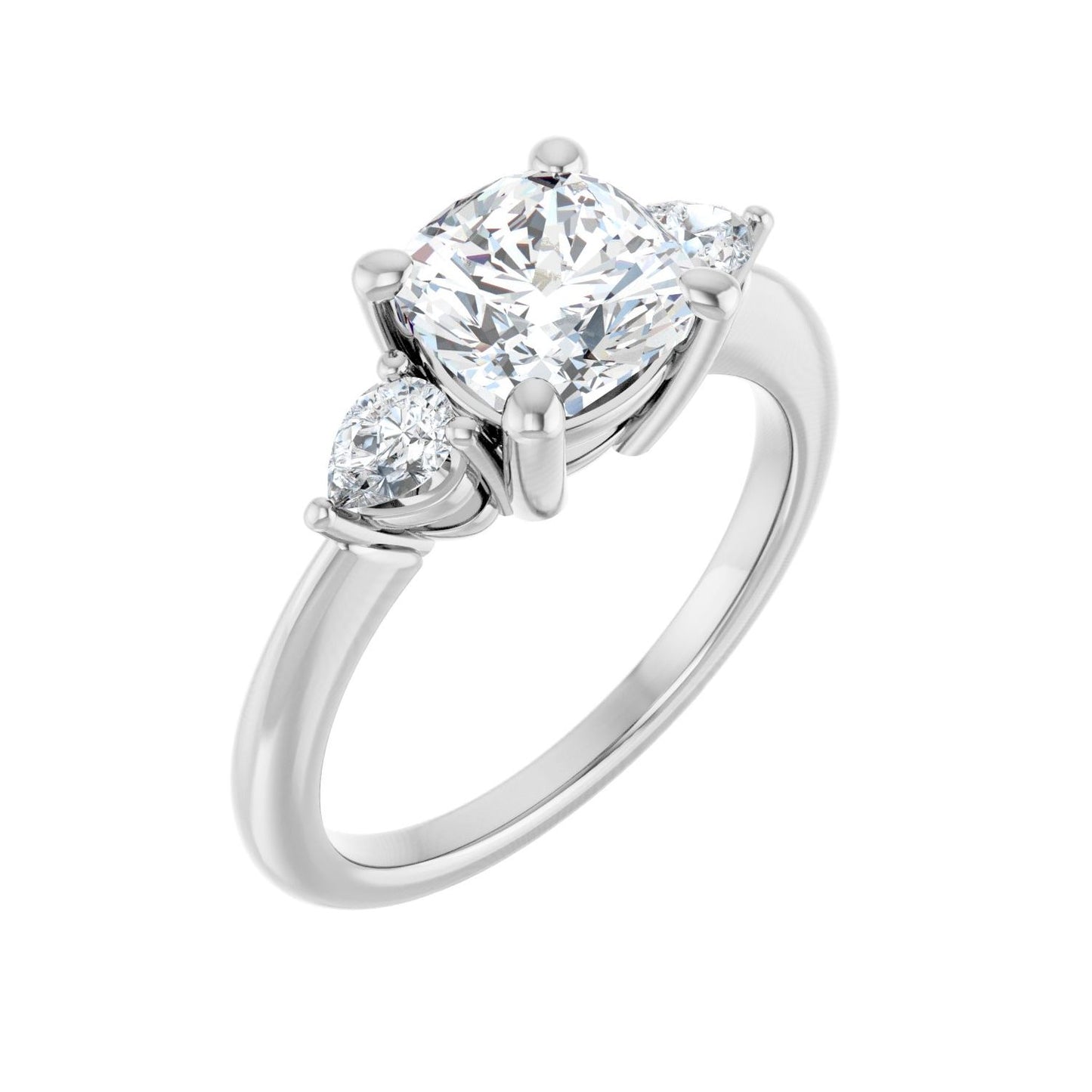 Cushion Three-Stone Engagement Ring | Metal Type=14K White Gold | Center Stone Size=2 CT | Image 1