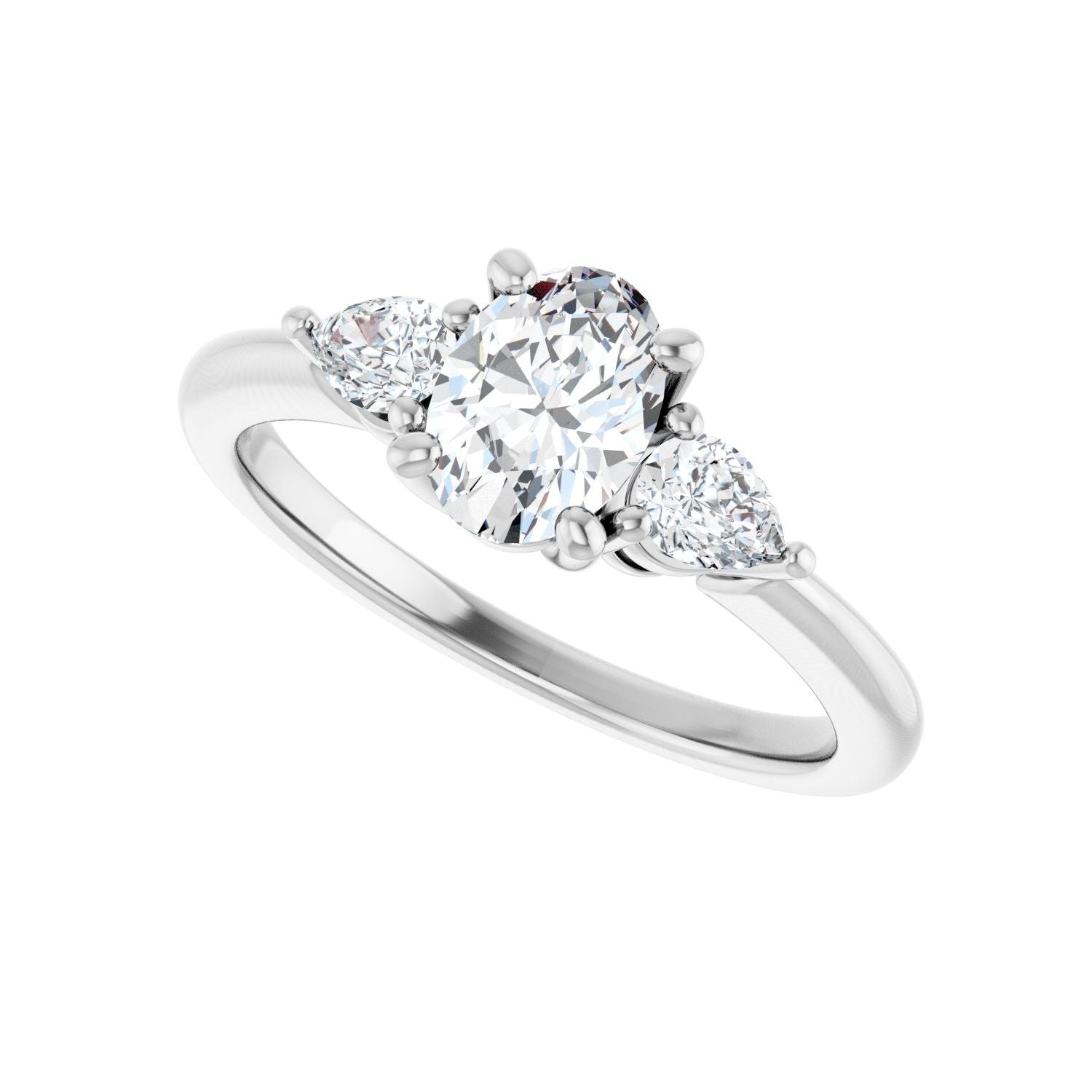 Oval Three-Stone Engagement Ring | Metal Type=14K White Gold | Center Stone Size=1 CT | Image 5