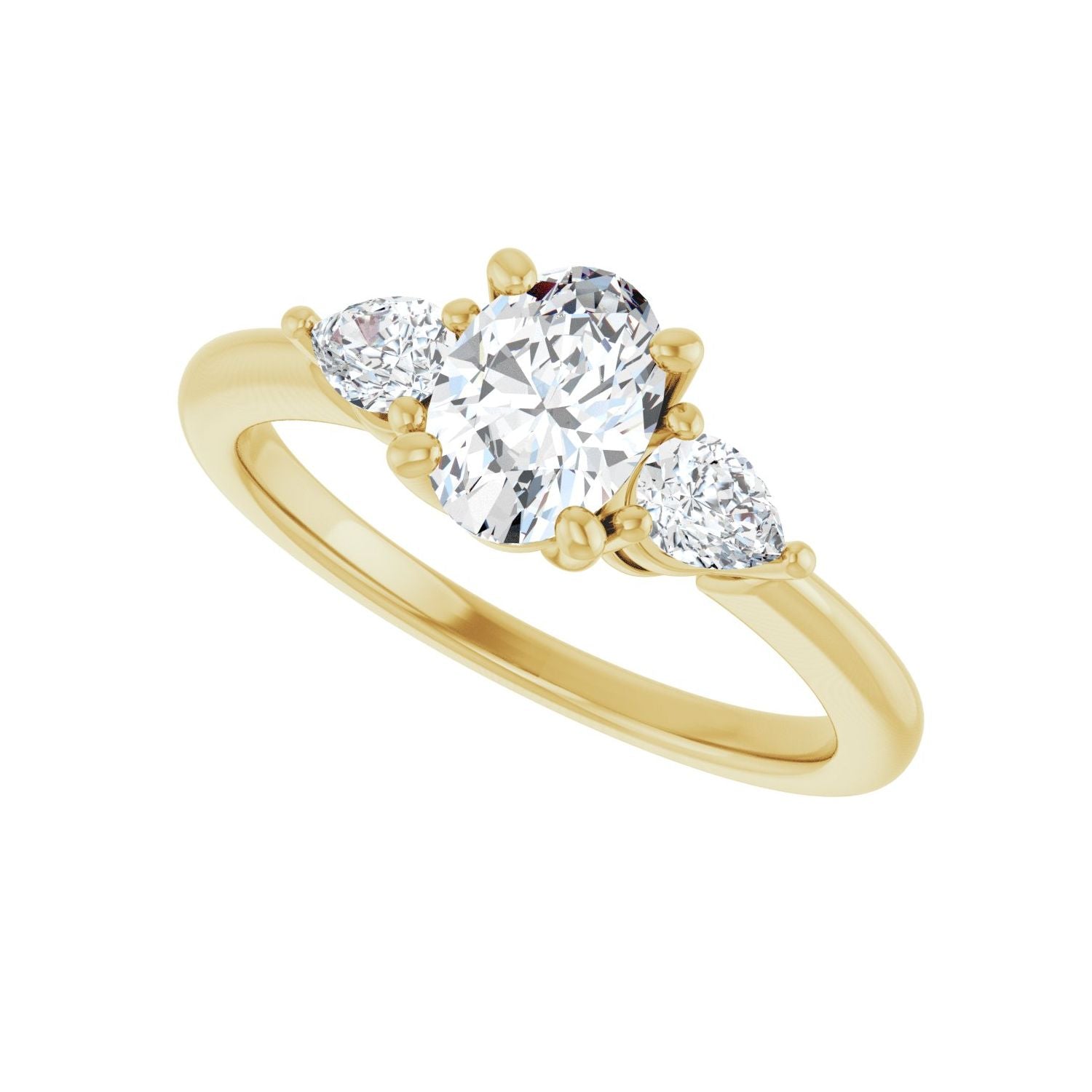 Oval Three-Stone Engagement Ring | Metal Type=14K Yellow Gold | Center Stone Size=1 CT | Image 5
