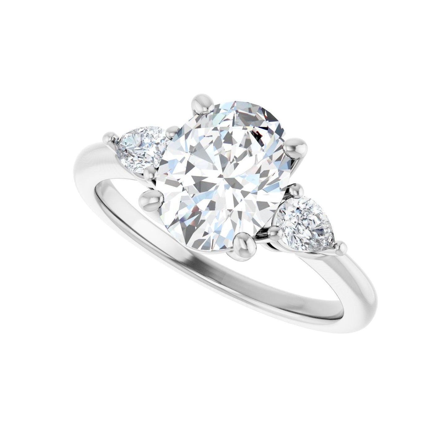 Oval Three-Stone Engagement Ring | Metal Type=14K White Gold | Center Stone Size=2 CT | Image 5
