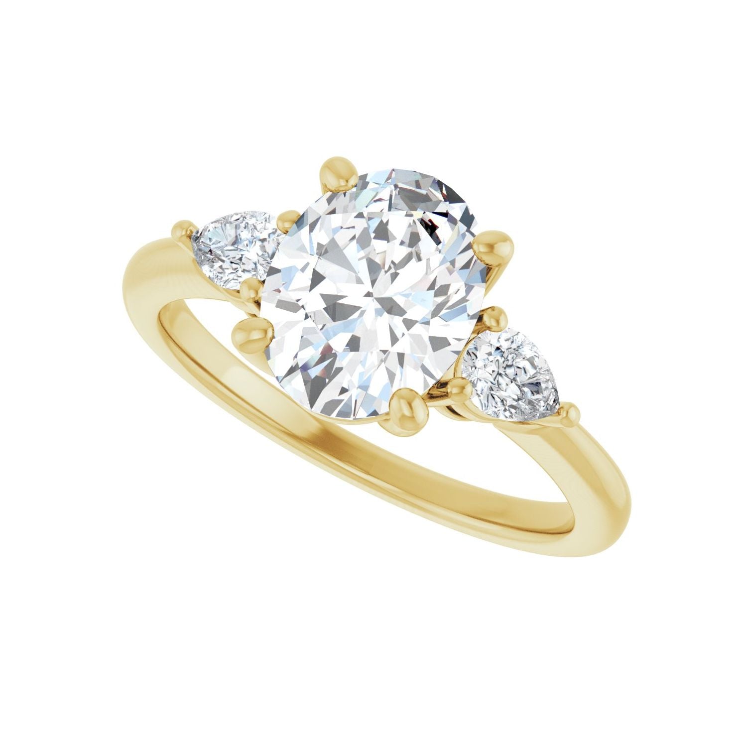 Oval Three-Stone Engagement Ring | Metal Type=14K Yellow Gold | Center Stone Size=2 CT | Image 5