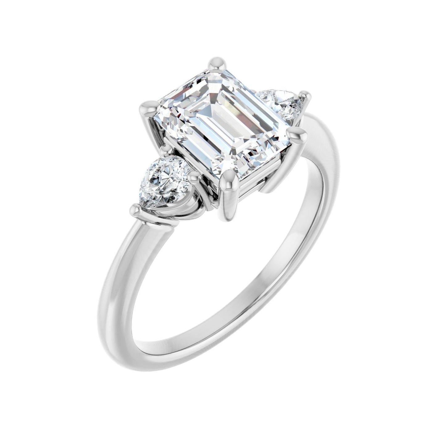Emerald Three-Stone Engagement Ring | Metal Type=14K White Gold | Center Stone Size=2 CT | Image 1