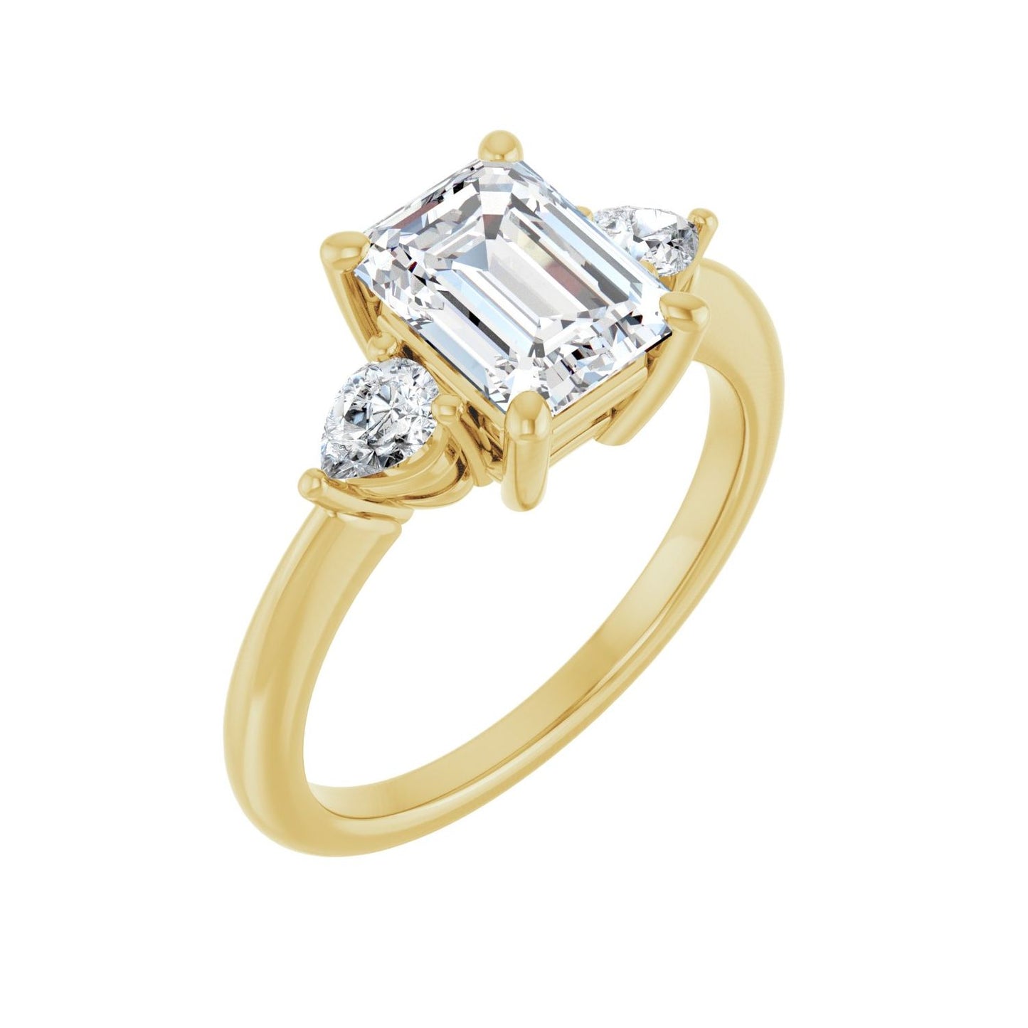Emerald Three-Stone Engagement Ring | Metal Type=14K Yellow Gold | Center Stone Size=2 CT | Image 1