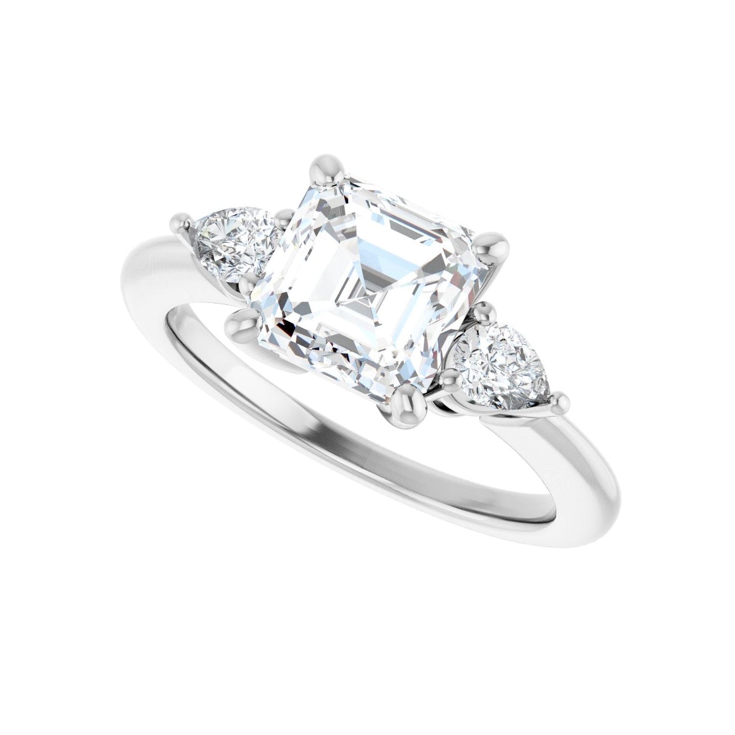 Asscher Three-Stone Engagement Ring | Metal Type=14K White Gold | Center Stone Size=2 CT | Image 5