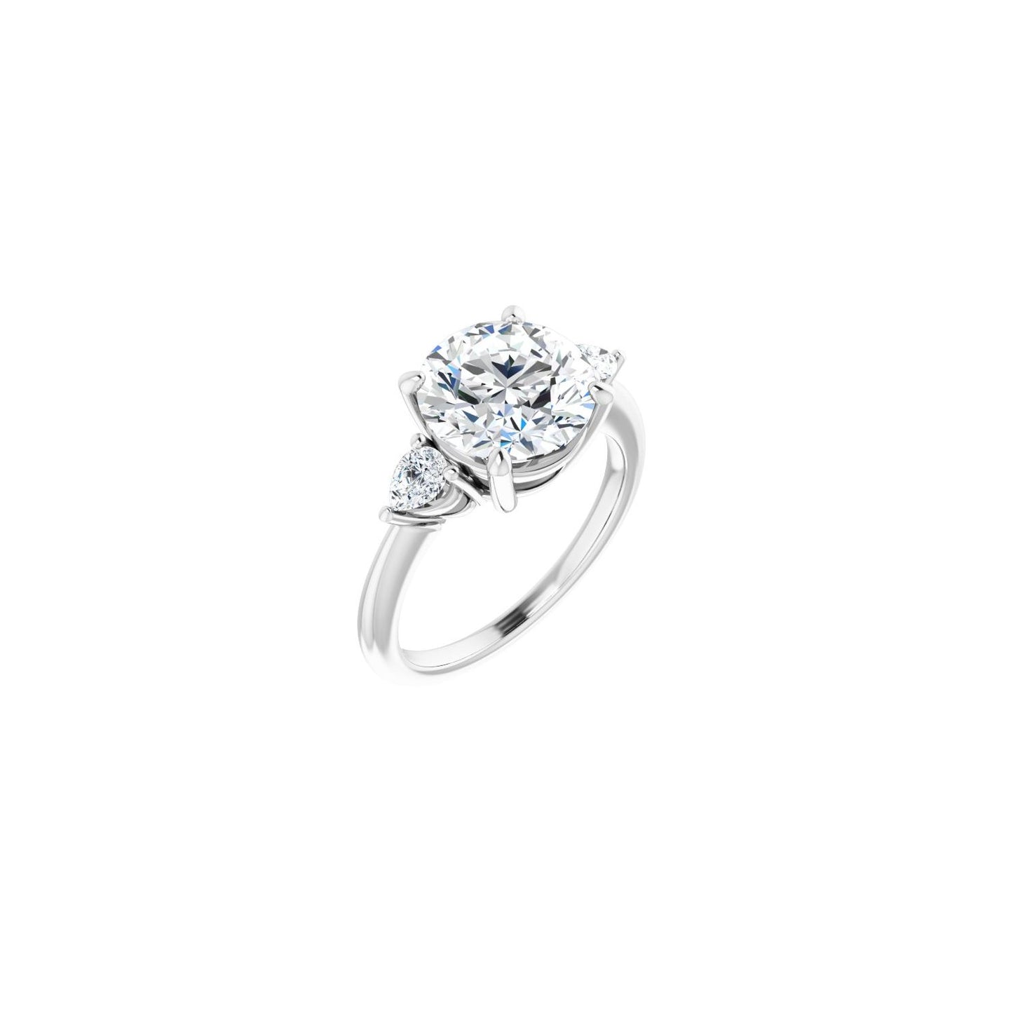 Round Three-Stone Engagement Ring | Metal Type=14K White Gold | Center Stone Size=3 CT | Image 1
