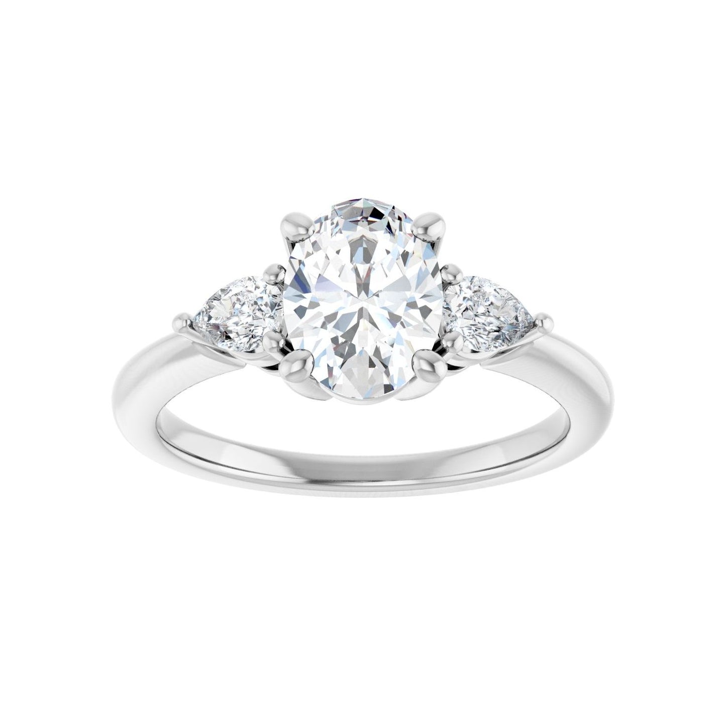 Oval Three-Stone Engagement Ring | Metal Type=14K White Gold | Center Stone Size=1.5 CT | Image 3